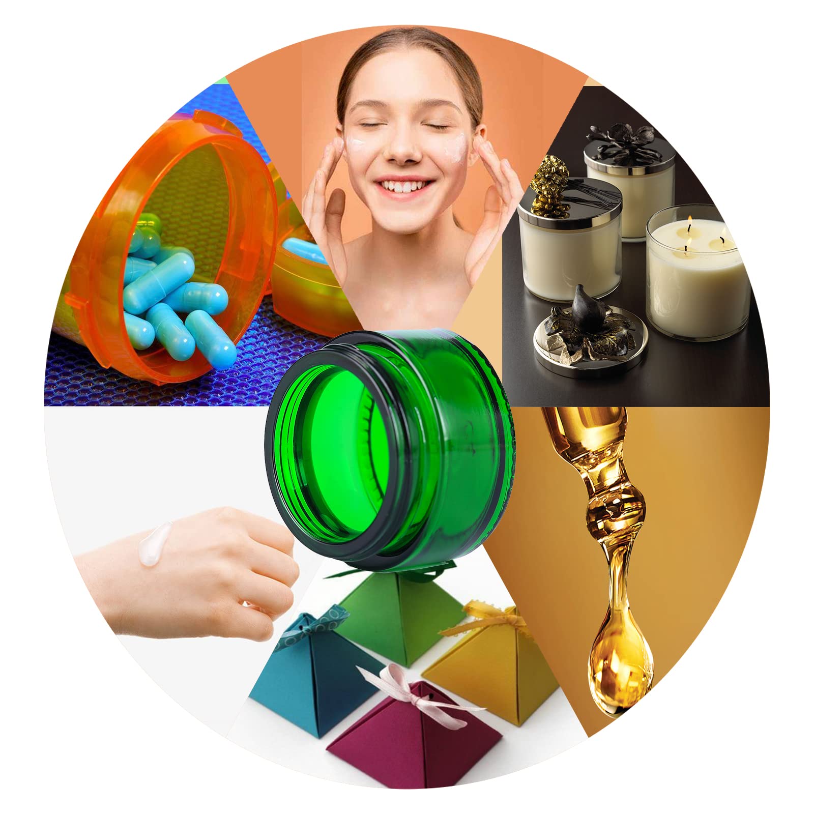 Over News 1PCS 1 oz Glass Container Jars with Lids  Amber Empty Cosmetic Round for Cream  Lotion (GREEN)