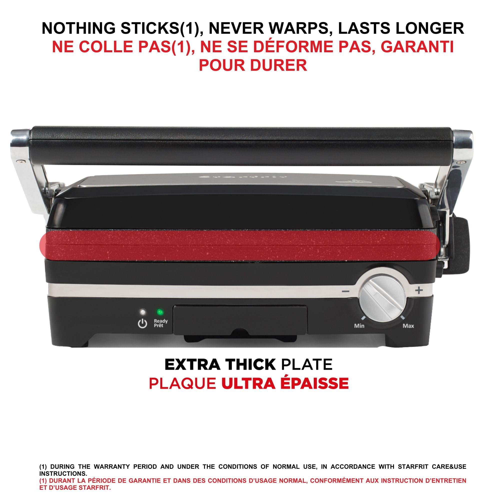 Starfrit 024505-002-0000 The Rock 1,500-Watt Panini Maker With Reversible Plates