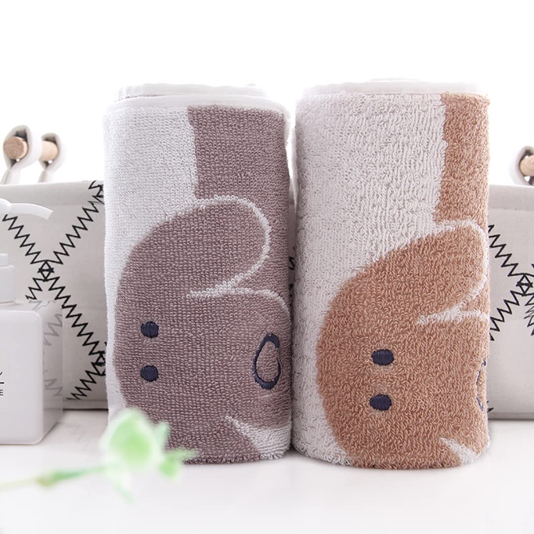 Kissvian 2 Pack Pure Cotton Hand Bath Towel Set, Cartoon Dog Pattern Fingertip Towels Face Cloths, Soft And Absorbent Washcloths