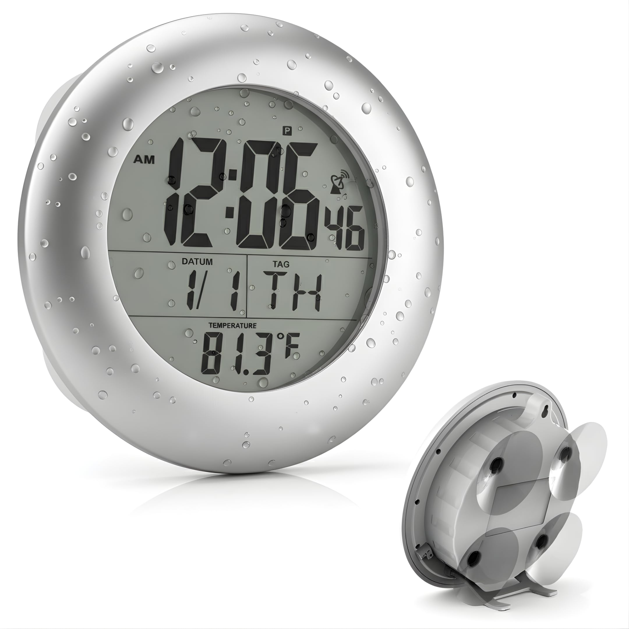 Ken-Tech Sonnet Shower Clock For Bathroom And Kitchen - Large Digital Display Shows Time, Date, Day Of The Week And Temperature.
