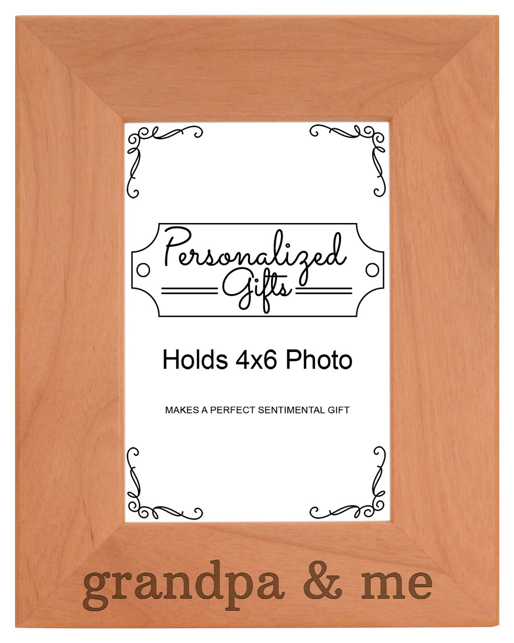 Personalized Gifts Grandpa Gift Grandpa and Me Grandchild Natural Wood Engraved 4x6 Portrait Picture Frame Wood