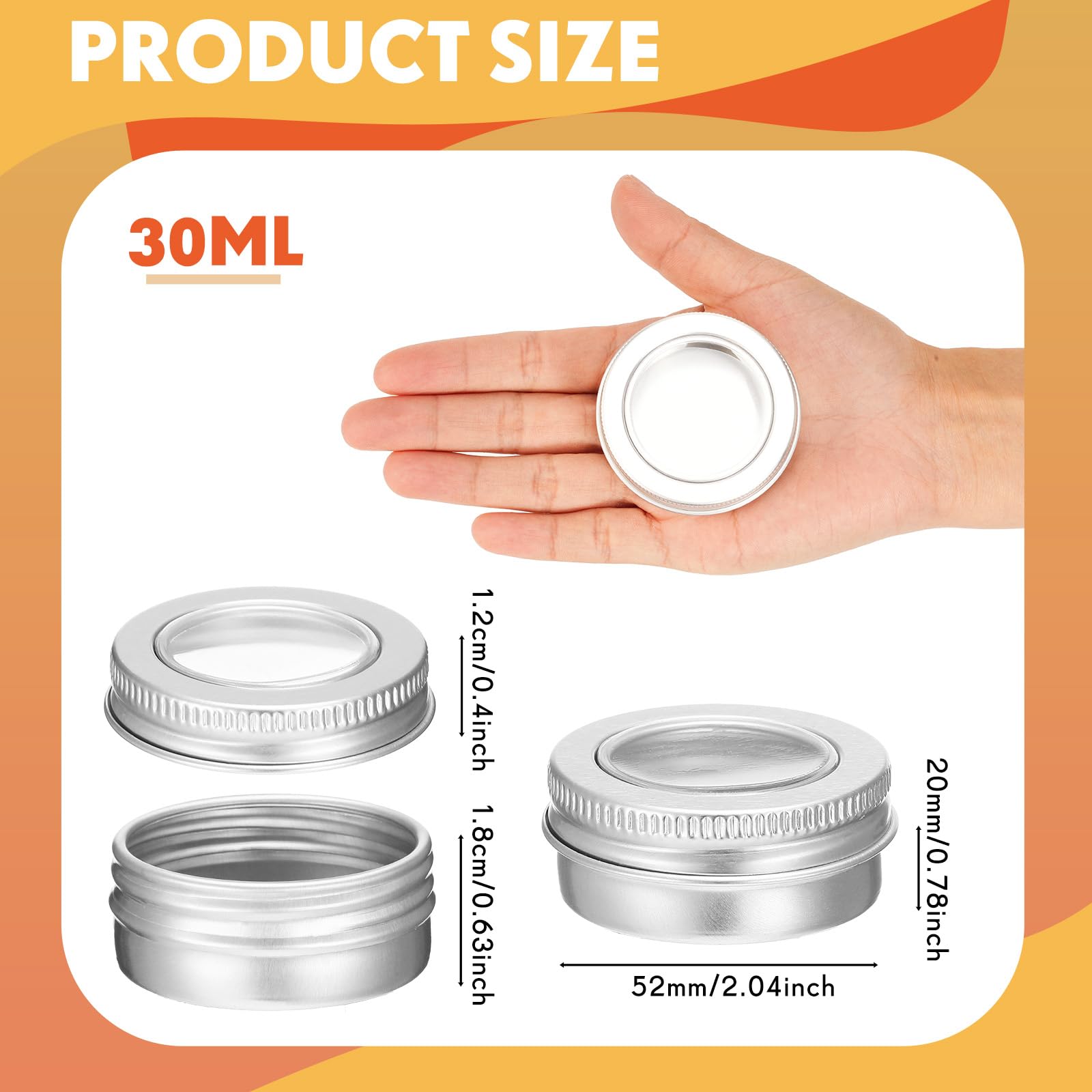 100 Pcs Aluminum Tin Jar Refillable Containers Clear Top Screw Lid Round Tin Container Bottle For Cosmetic, Cream, Diamond Paint