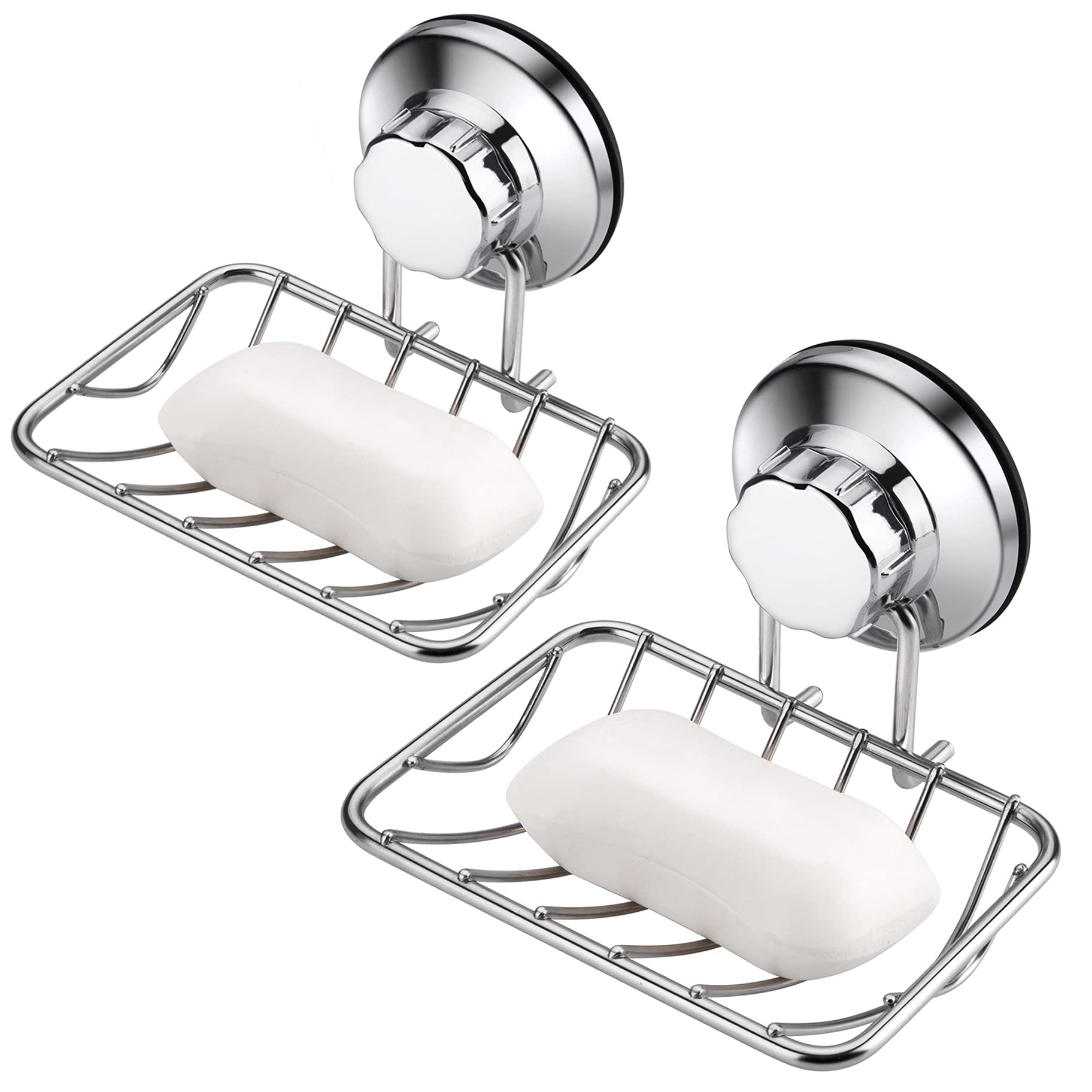 iPEGTOP Super Powerful Vacuum Suction Cup Shower Soap Dish - Updated Strong Rustproof Stainless Steel Soap Saver Sponge Holder for Bathroom & Kitchen Sink  2 Pack