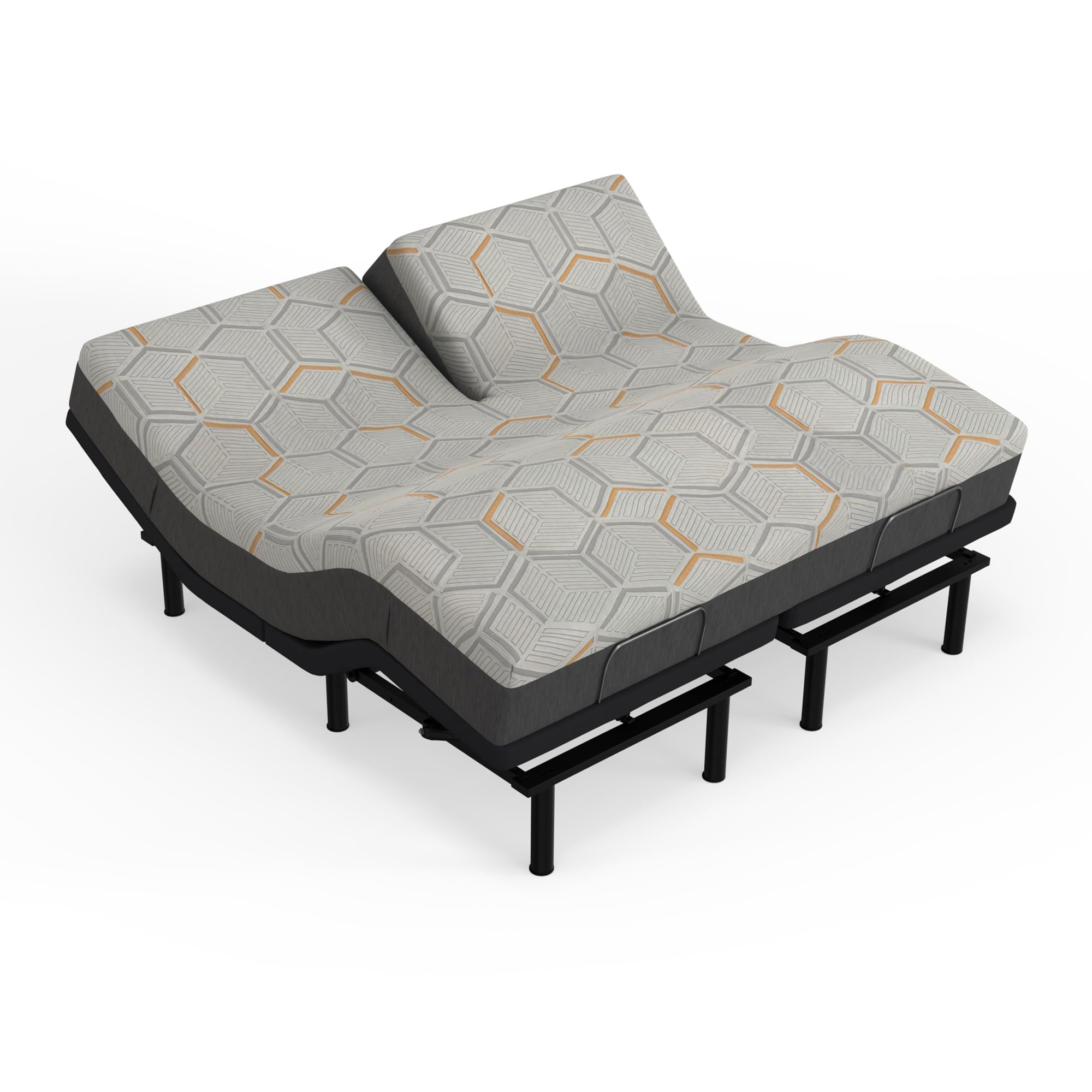 Blissful Nights - E4 Split Head Flex Top King Size Adjustable Bed Frame Set With 12'' Copper Gel Infused Memory Foam Mattress Me