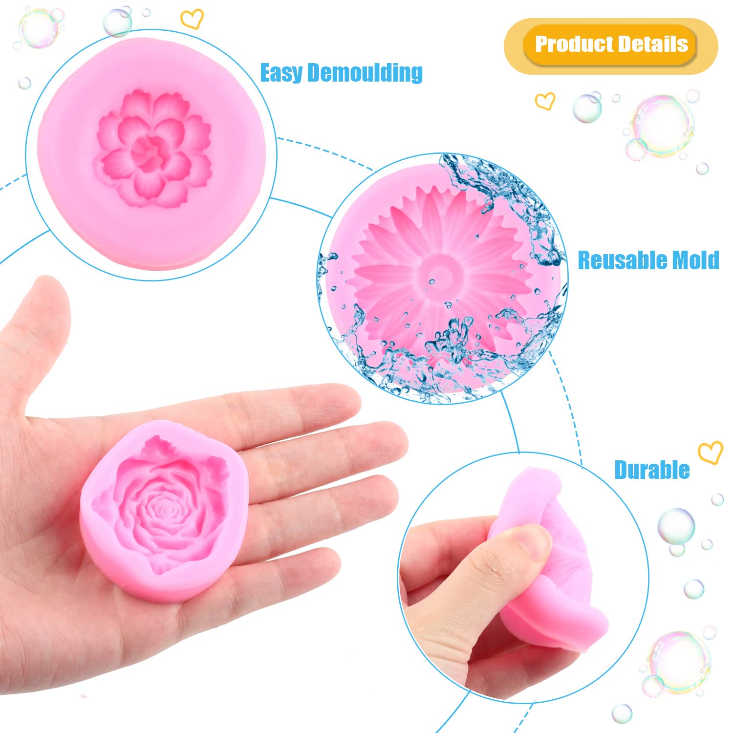 Miyahouse Flower Blossom Silicone Mold Hibiscus Orchid Flower Fondant Molds Chrysanthemum Flower Mold Cherry Blossoms Molds For