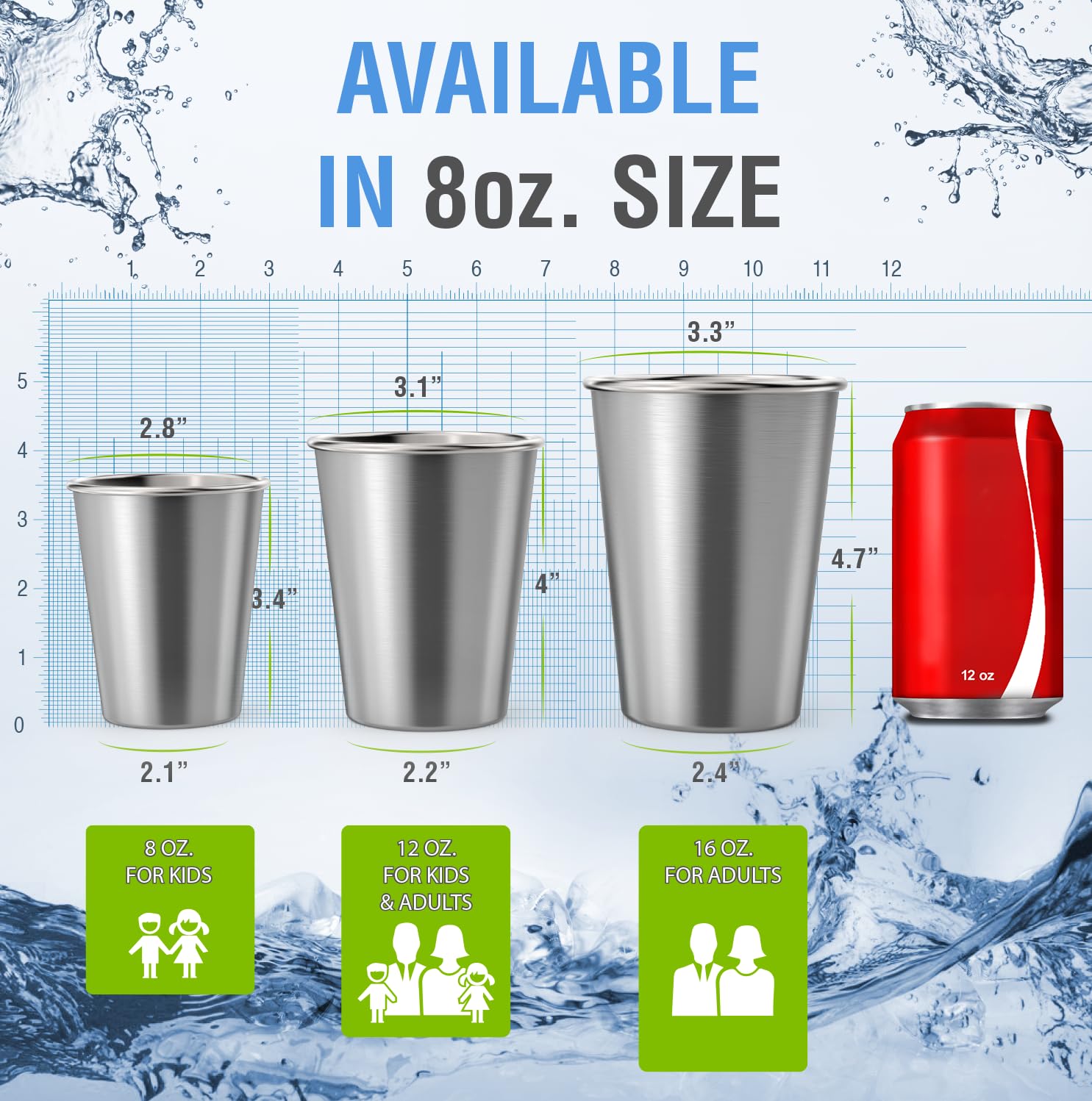 Stainless Steel Pint Cups Water Tumblers 16 Oz - Unbreakable, Bpa Free, Stackable Premium Quality 1818 Metal Drinking Glasses Fo