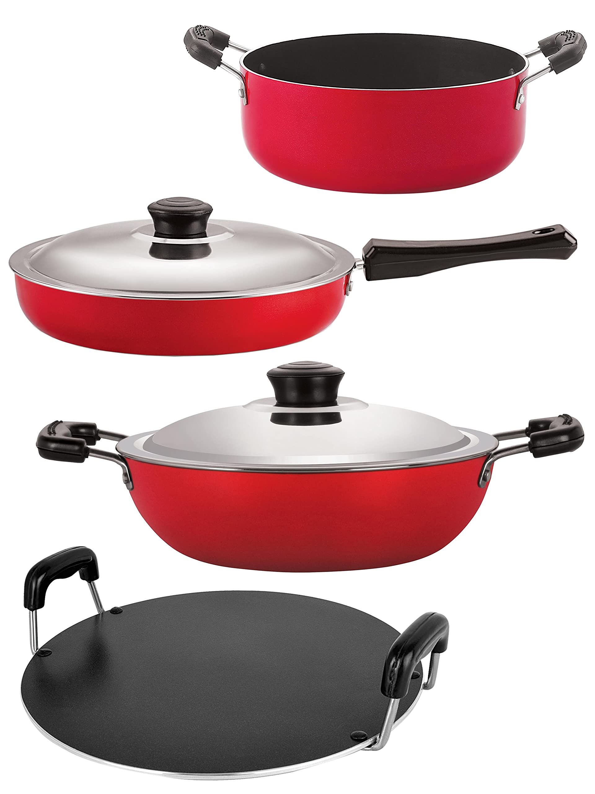 Nirlon Kitchen Accessories For Home Cooking Non Stick Pots And Pan Set Of 4 Pieces (Fp10_Dkd(J)_Rt_Cs24)
