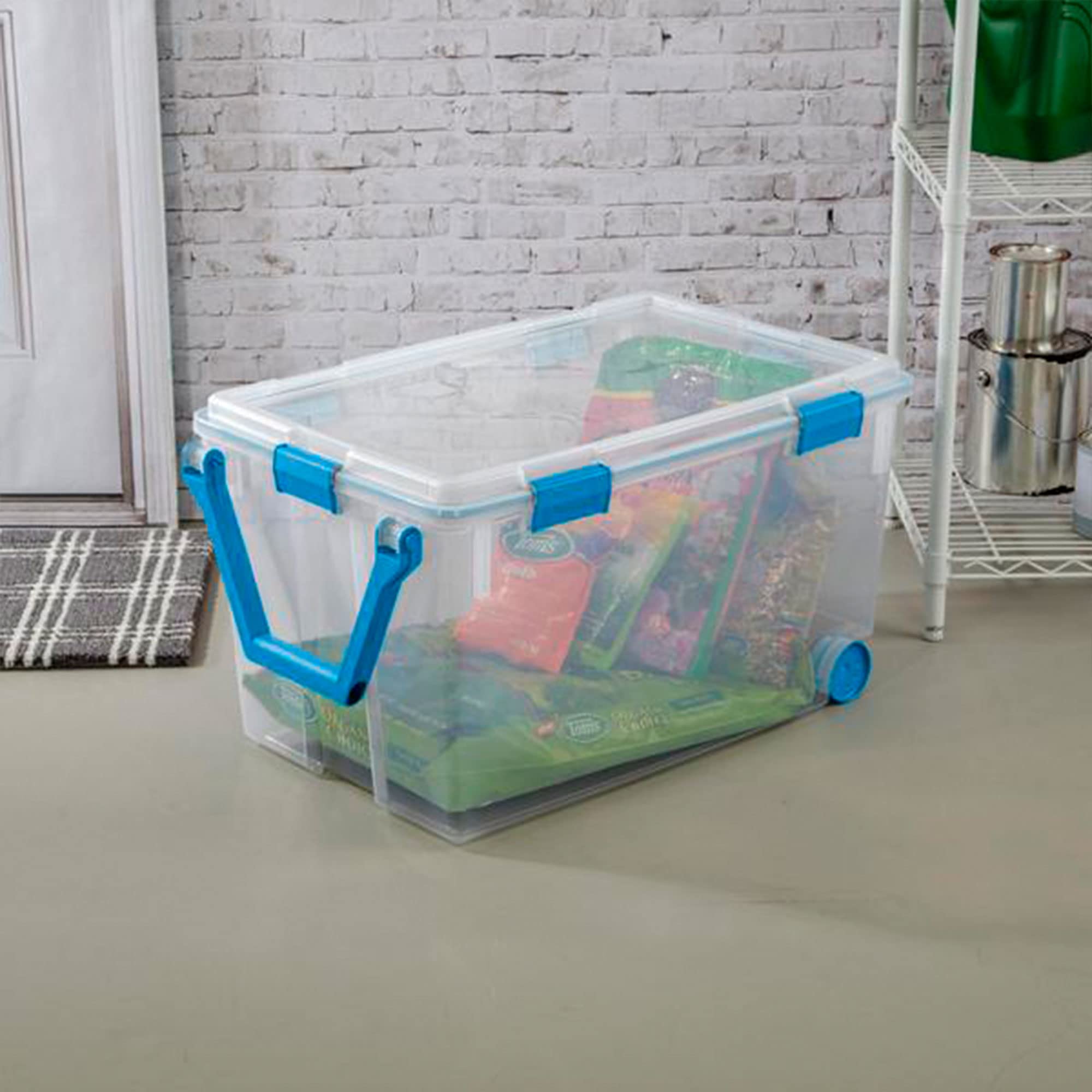 Sterilite 120 Qt Wheeled Gasket Box, Stackable Storage Bin With Latching Lid, Handle And Tight Seal, Plastic Container With Clea