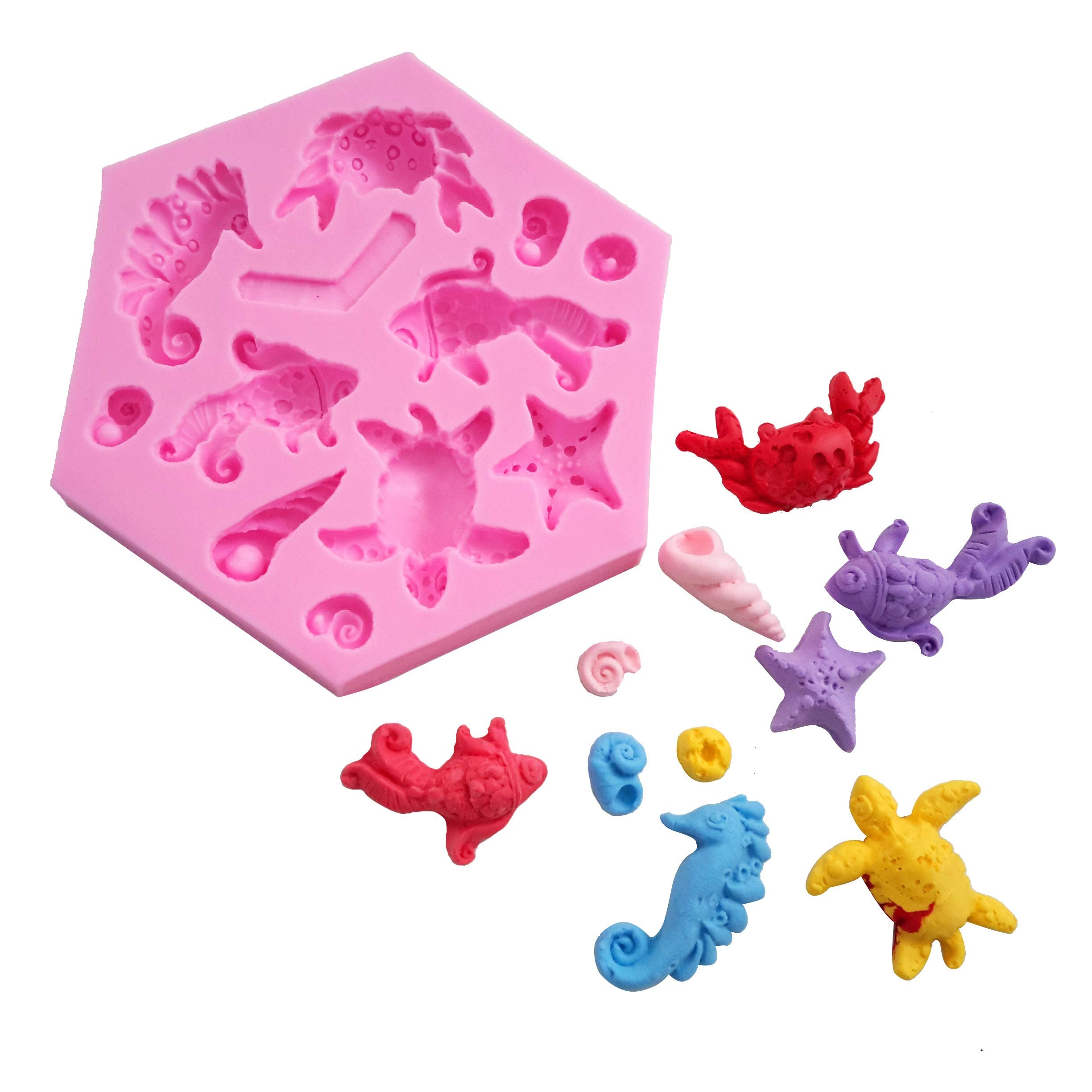 Moldfun Sea Series Seahorse Turtle Starfish Crab Conch Silicone Mold For Fondant Chocolate Candy Gum Paste Polymer Clay Resin Ki