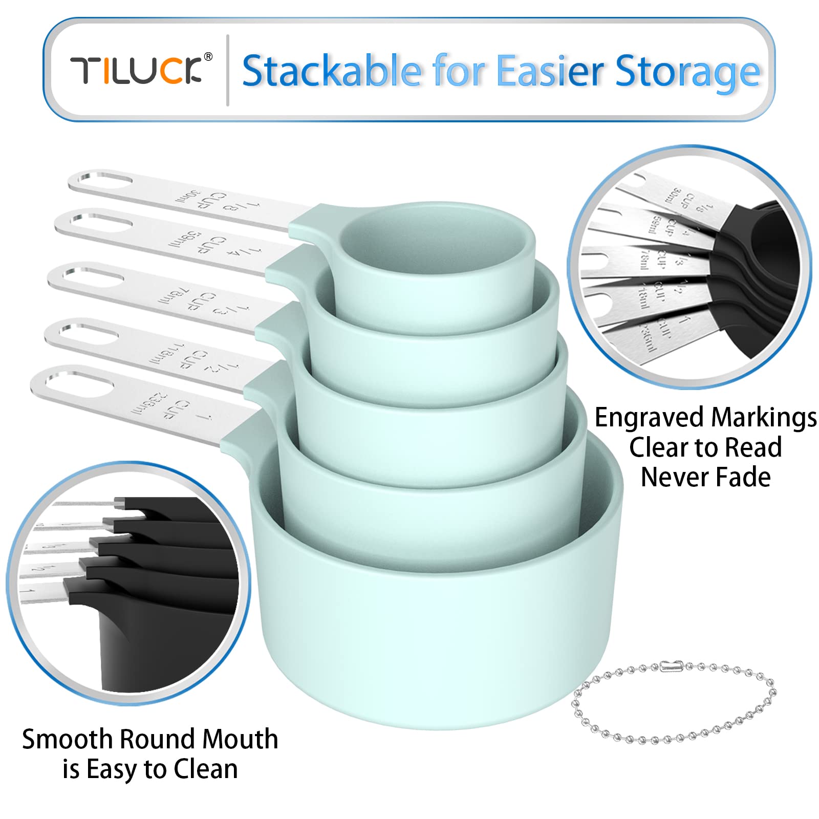 Tiluck Measuring Cups & Spoons Set, Stackable Cups And Spoons, Nesting Measure Cups With Stainless Steel Handle, Kitchen Gadgets