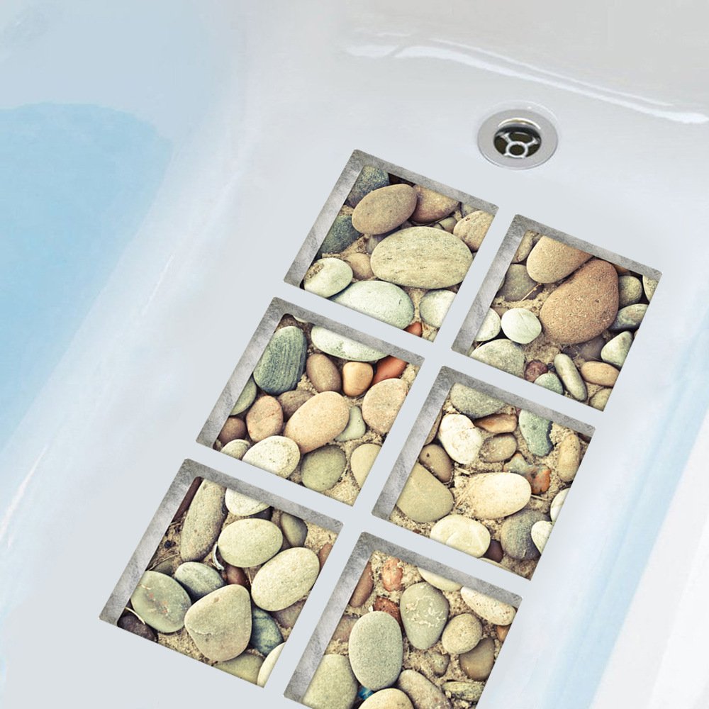 ChezMax Bath Treads Stickers Cobblestone Pattern Square 3D Adhesive Anti Slip Tub Tattoos Safety Decals Mat Waterproof Shower Tu