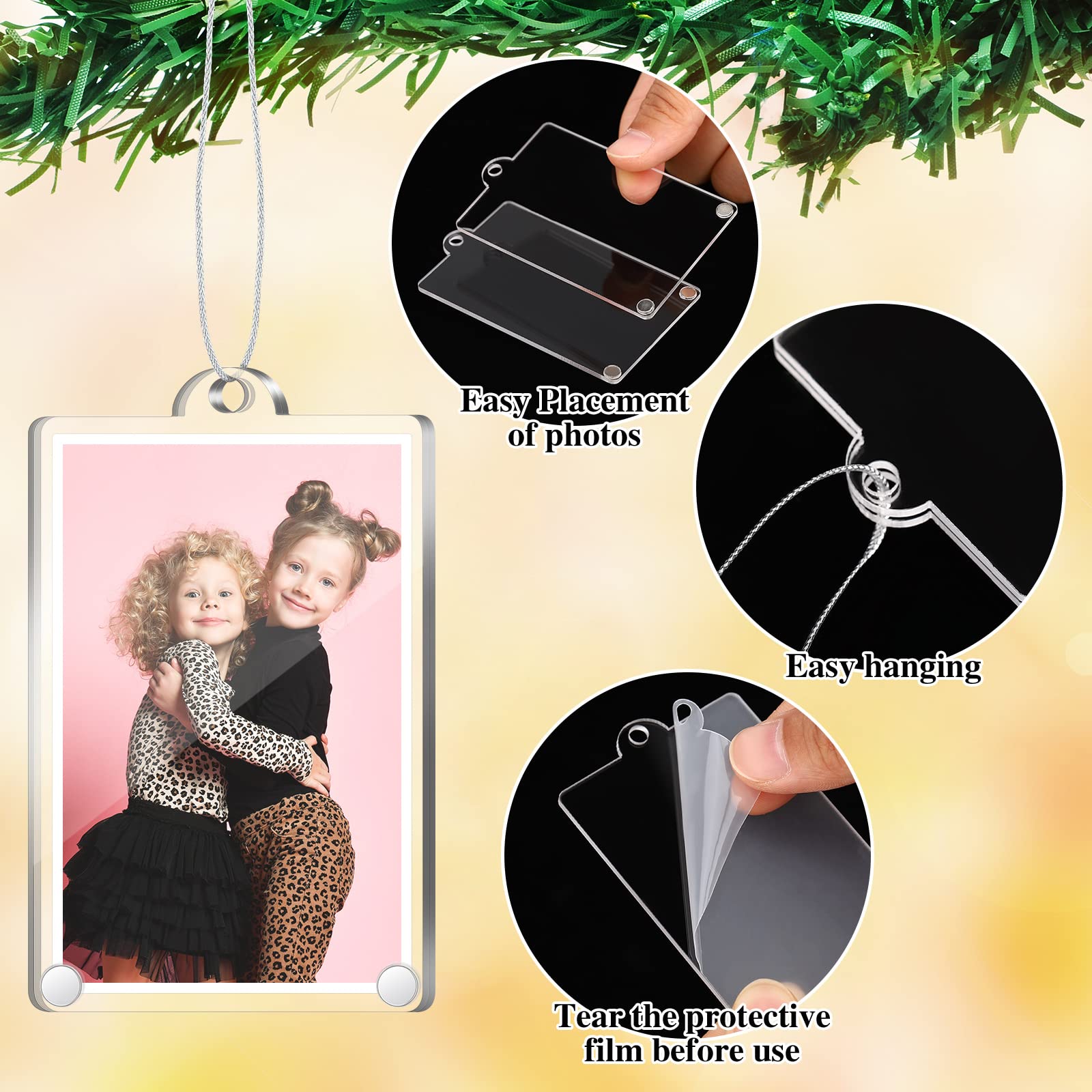 Weysat 8 Pcs Christmas Photo Ornaments Small Hanging Picture Frame Ornaments Wallet Size Picture Frames for Christmas Tree Decor