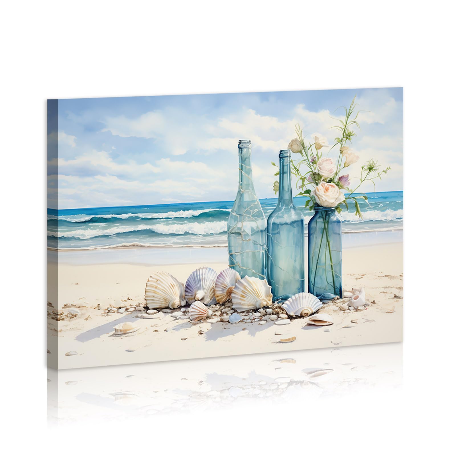 Seashell Bottle Beach Pictures Modern Seascape Canvas Prints Seaview Landscape Artwork For Home Office Living Room Bedroom Bathr