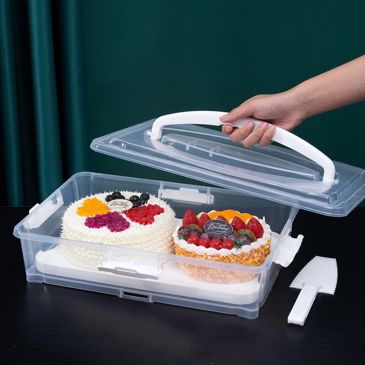 Feoowv Plastic Cake And Cupcake Carrier Holder, Large Portable Storage Container For Storing 12 Cupcakes Or 1 Large Cake, White