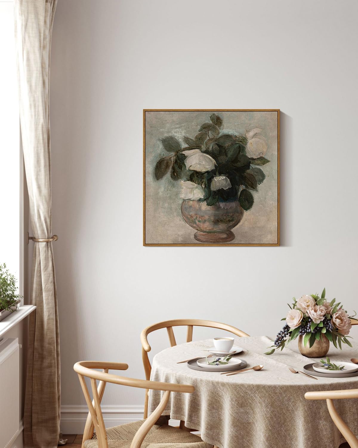 Insimsea Square Framed Canvas Wall Art, Flowers Decor Flowers In Vase Paintings Wall Art, Floral Pictures Wall Decor For Bedroom