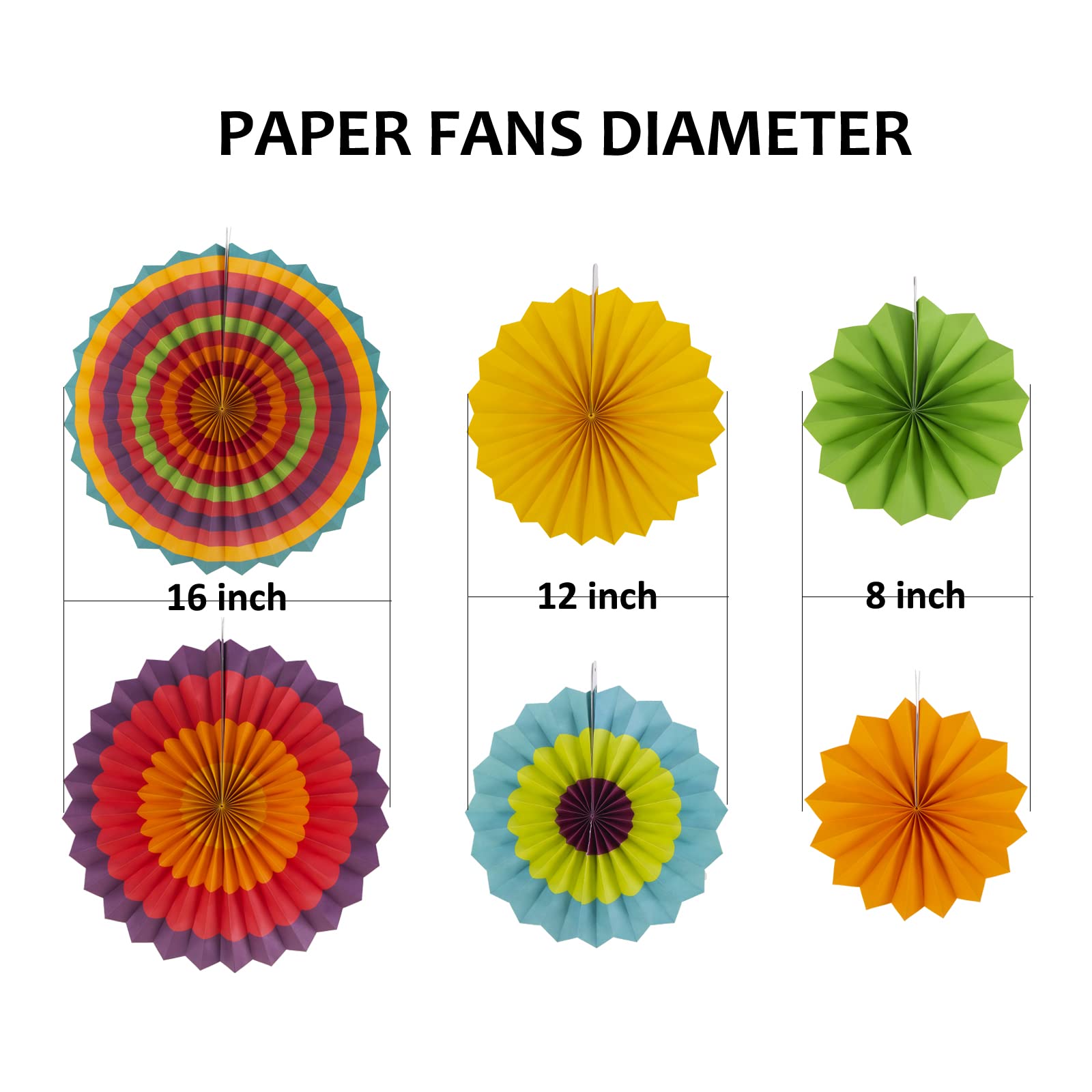 Sunbeauty Pack Of 6 Hanging Paper Fans Party Carnival Circus Round Pattern Paper Garlands Decoration For Birthday Baby Shower Gr
