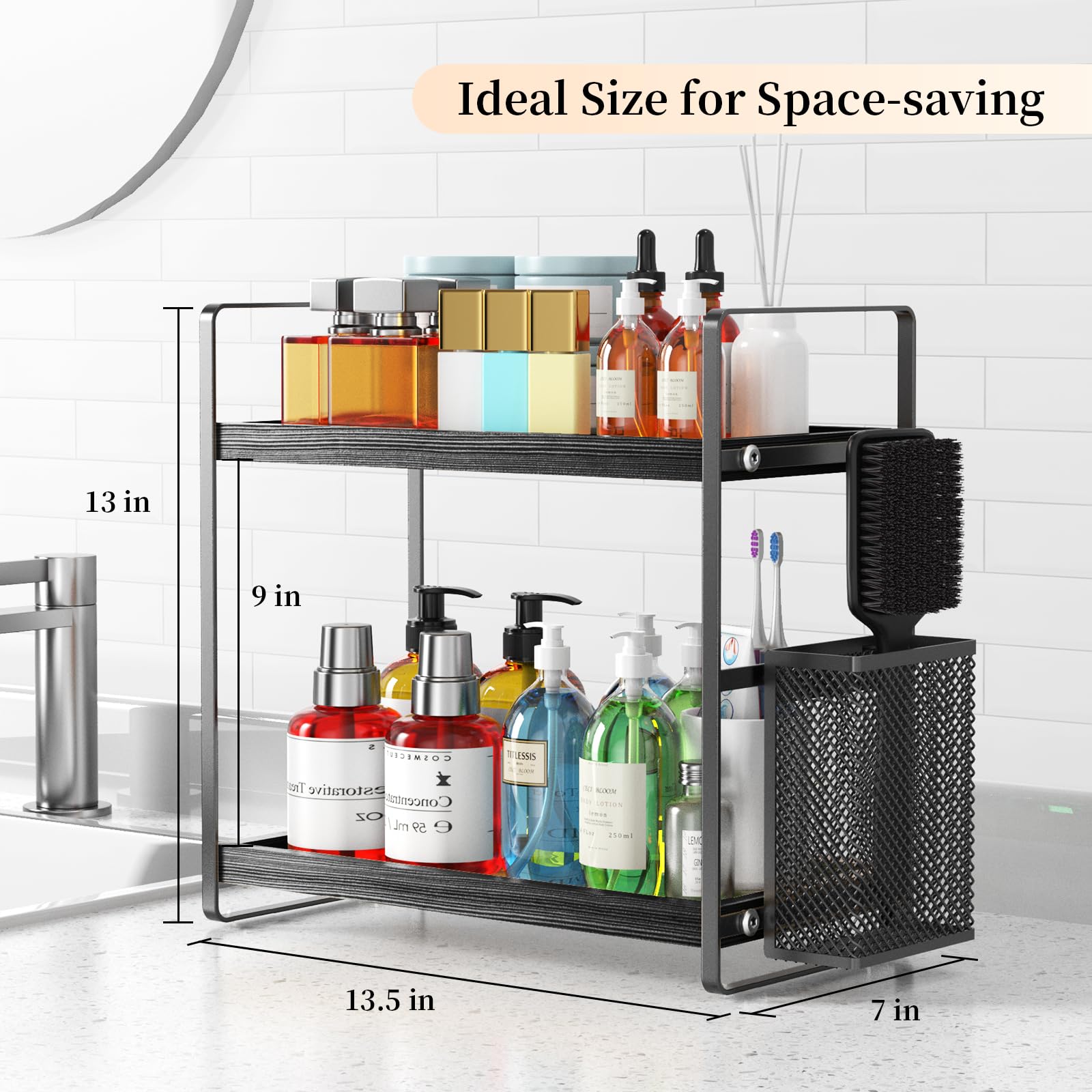Lemikkle Bathroom Organizer Countertop, Makeup Skincare Perfume Organizer Counter Organizer Wood Shelf Tray For Vanity, Storage
