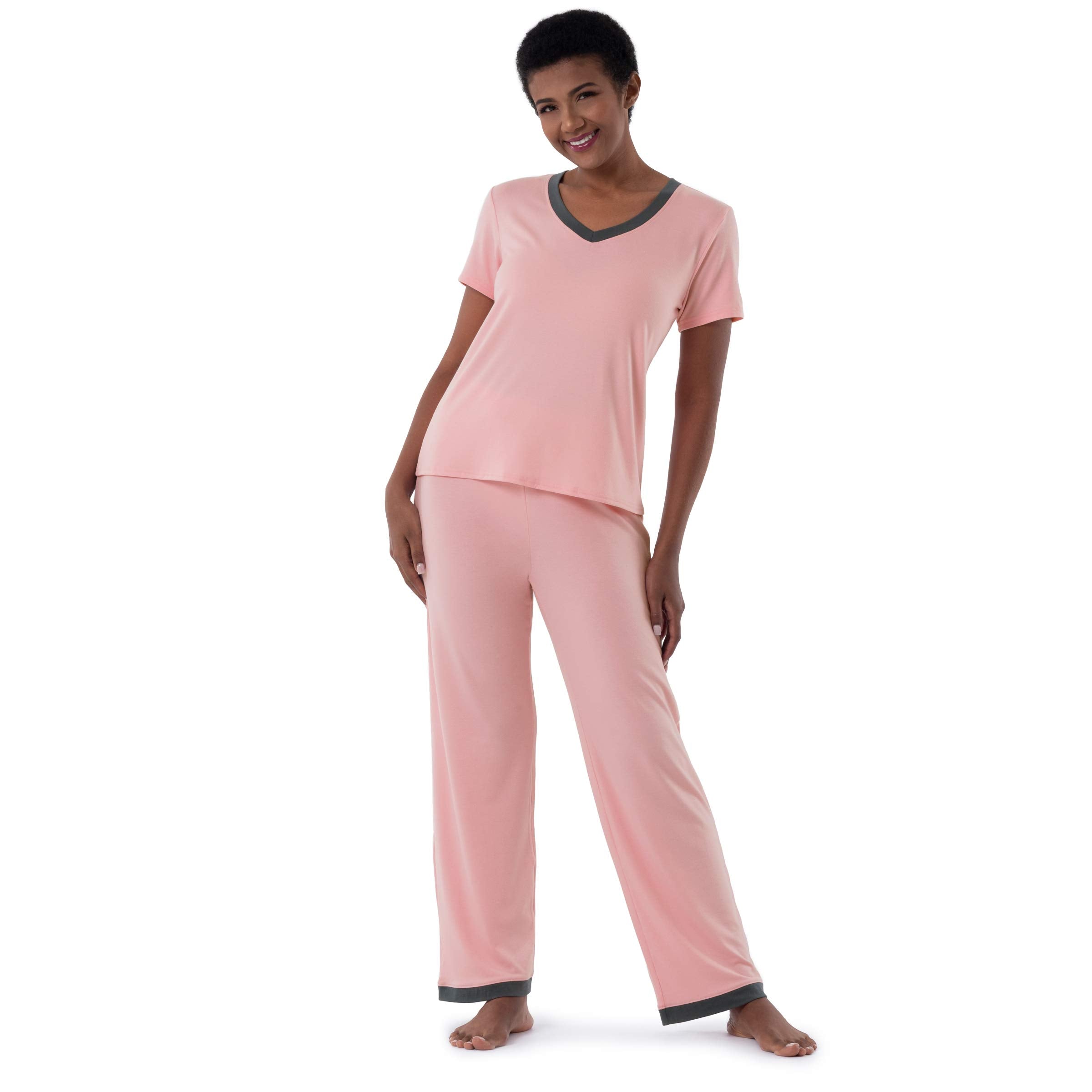 Fruit Of The Loom Womens Plus Size Short Sleeve Tee And Pant 2 Piece Sleep Pajama Set, Soft Pink, 3X
