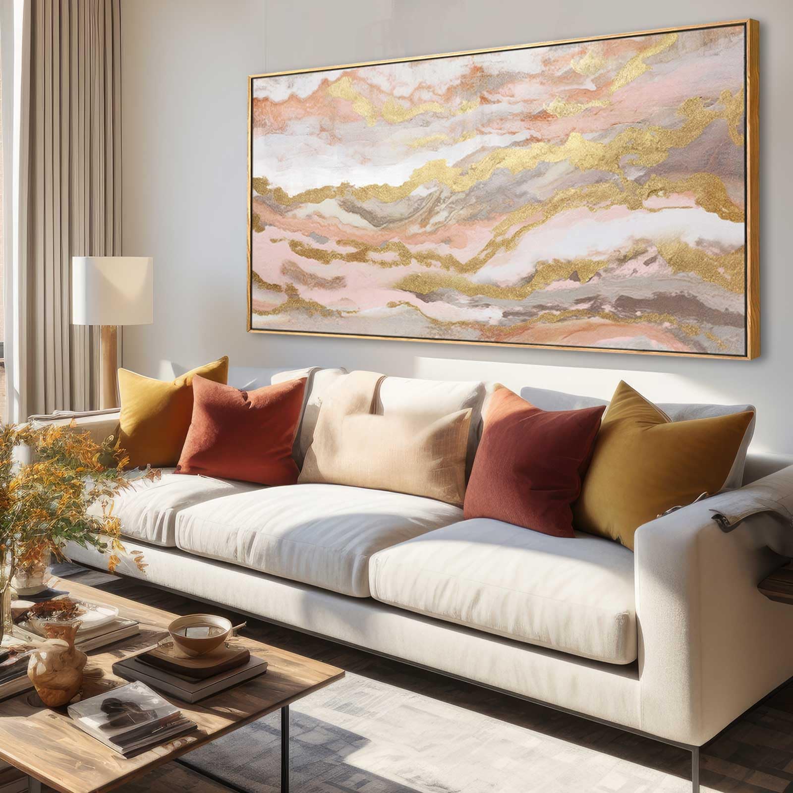 Yjyart Pink Abstract Wall Art/Girl Room 20X40 Inch/Large Wall Art For Living Room/Bedroom Decorations Gold Office Decor Kitchen