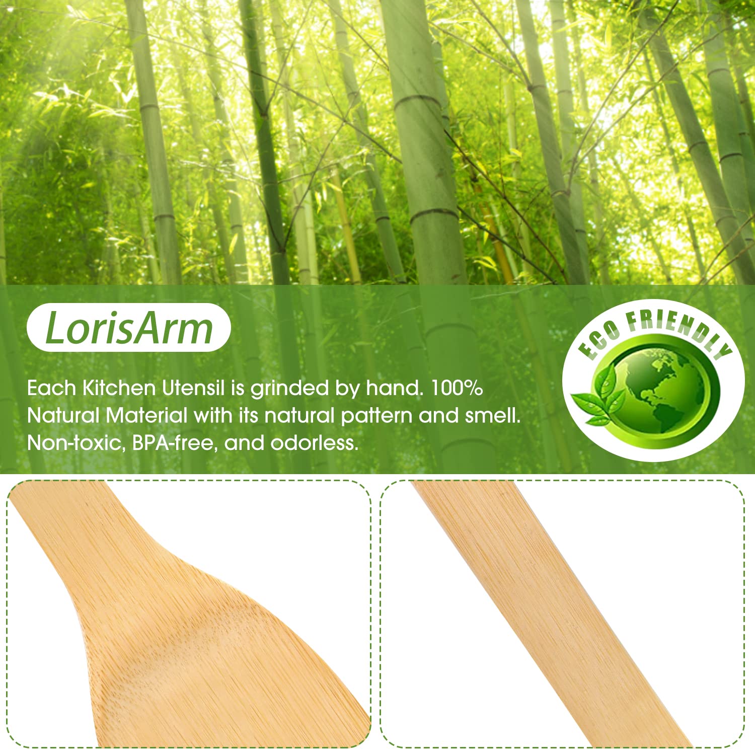 Lorisarm 12 Wooden Spoons Spatulas For Cooking 6-Piece Bamboo Utensil Set