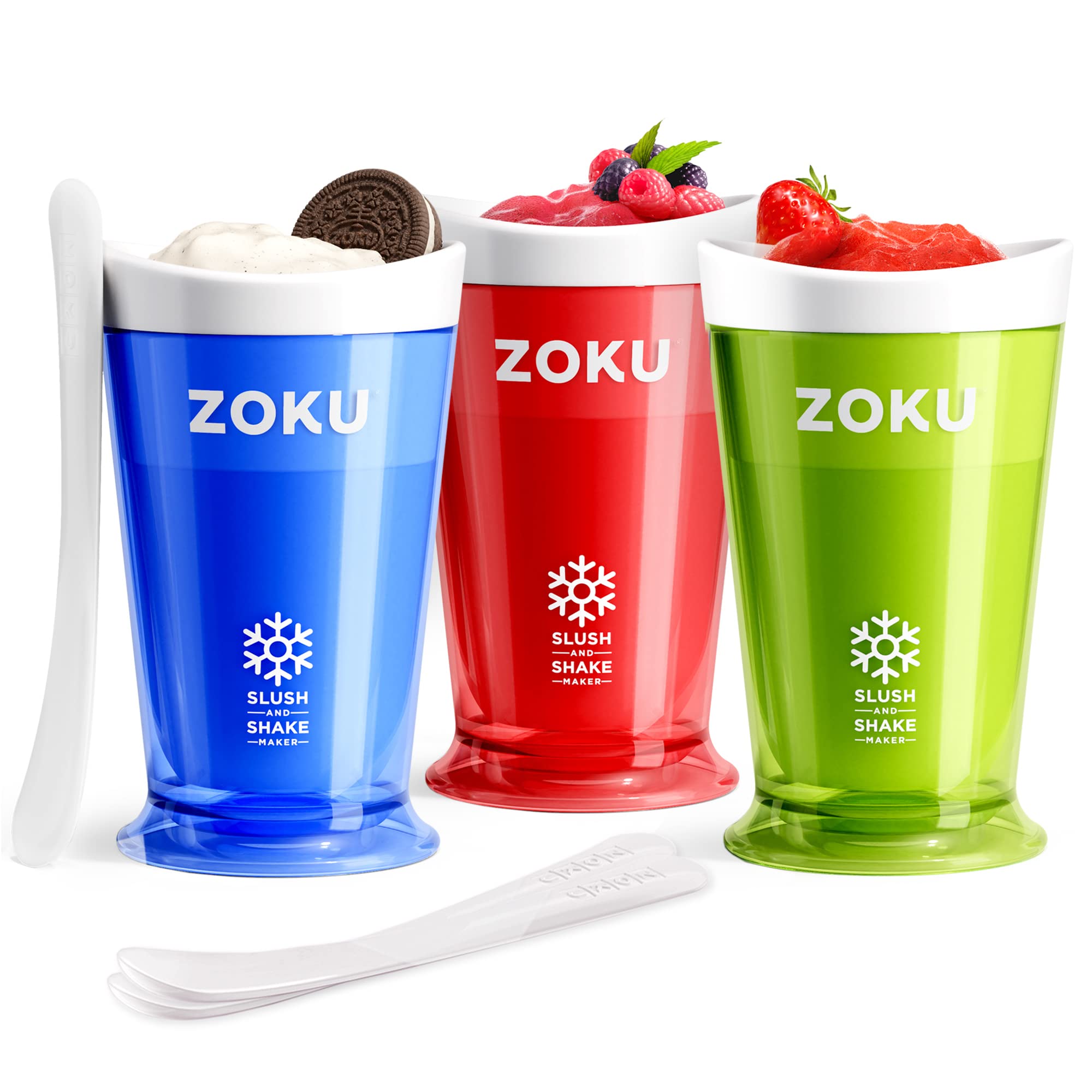 Zoku Original Slush And Shake Maker, Slushy Cup 3 Pack For Quick Frozen Homemade Single-Serving Slushies, Fruit Smoothies, And M