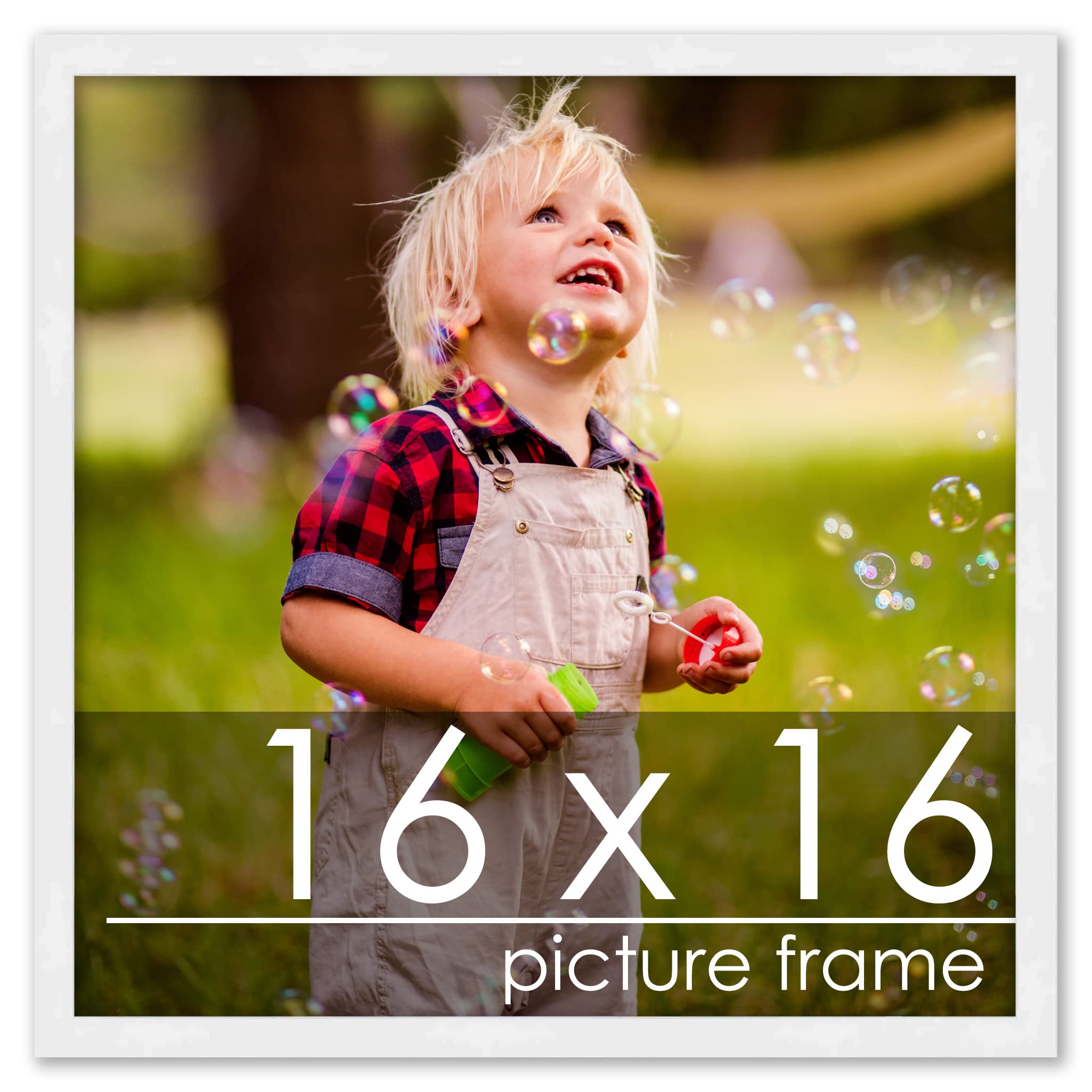 Poster Palooza 16x16 Frame White Solid Pine Wood Picture Frame | Includes UV Acrylic, Foam Board Backing & Hanging Hardware