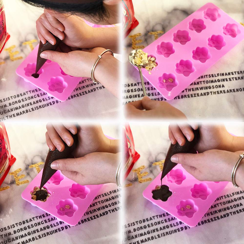 Cozihom Dog Paw Shaped Silicone Molds, 10 Cavity, Food Grade, For Chocolate, Candy, Cake, Pudding, Jelly. 4 Pcs