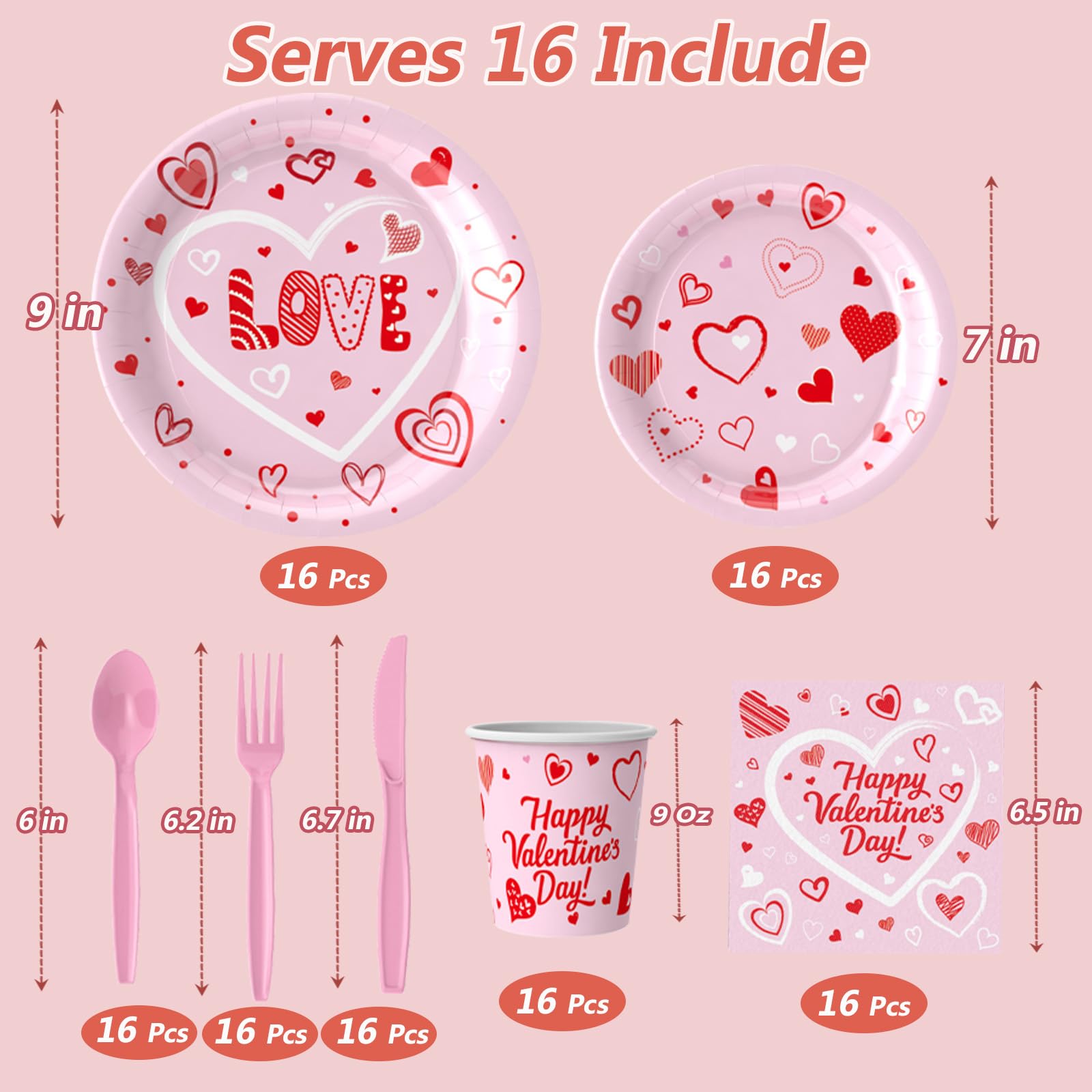 Jiefull Valentine'S Day Party Tableware, Hot Heart Love Disposable Paper Party Plates And Cups And Napkins Sets Serves 16 For We