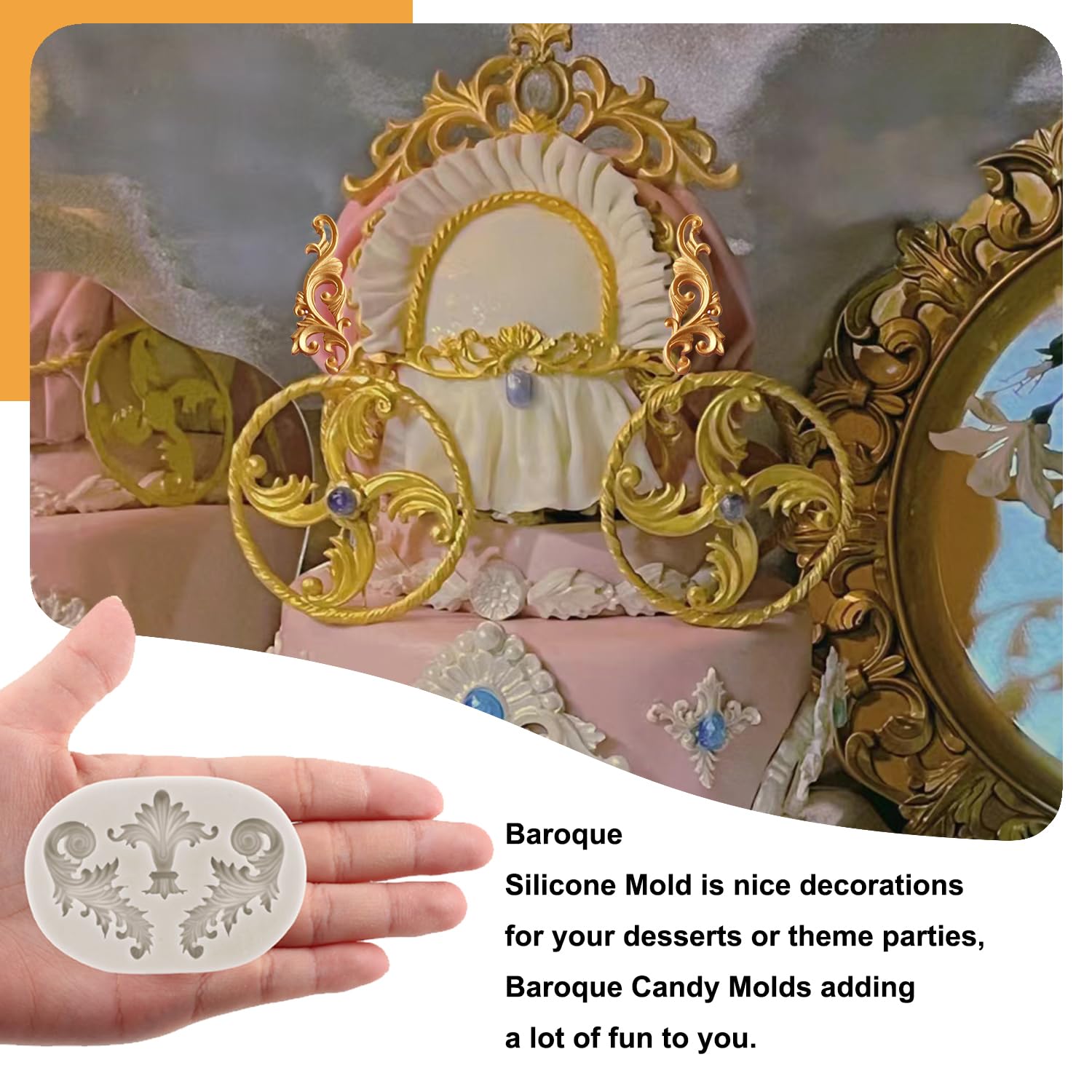 Sijiangmold Feather Silicone Molds Baroque Fondant Mold Curlicues Scroll Lace Molds Relief Flower Mold Filigree Mold For 3D Scul