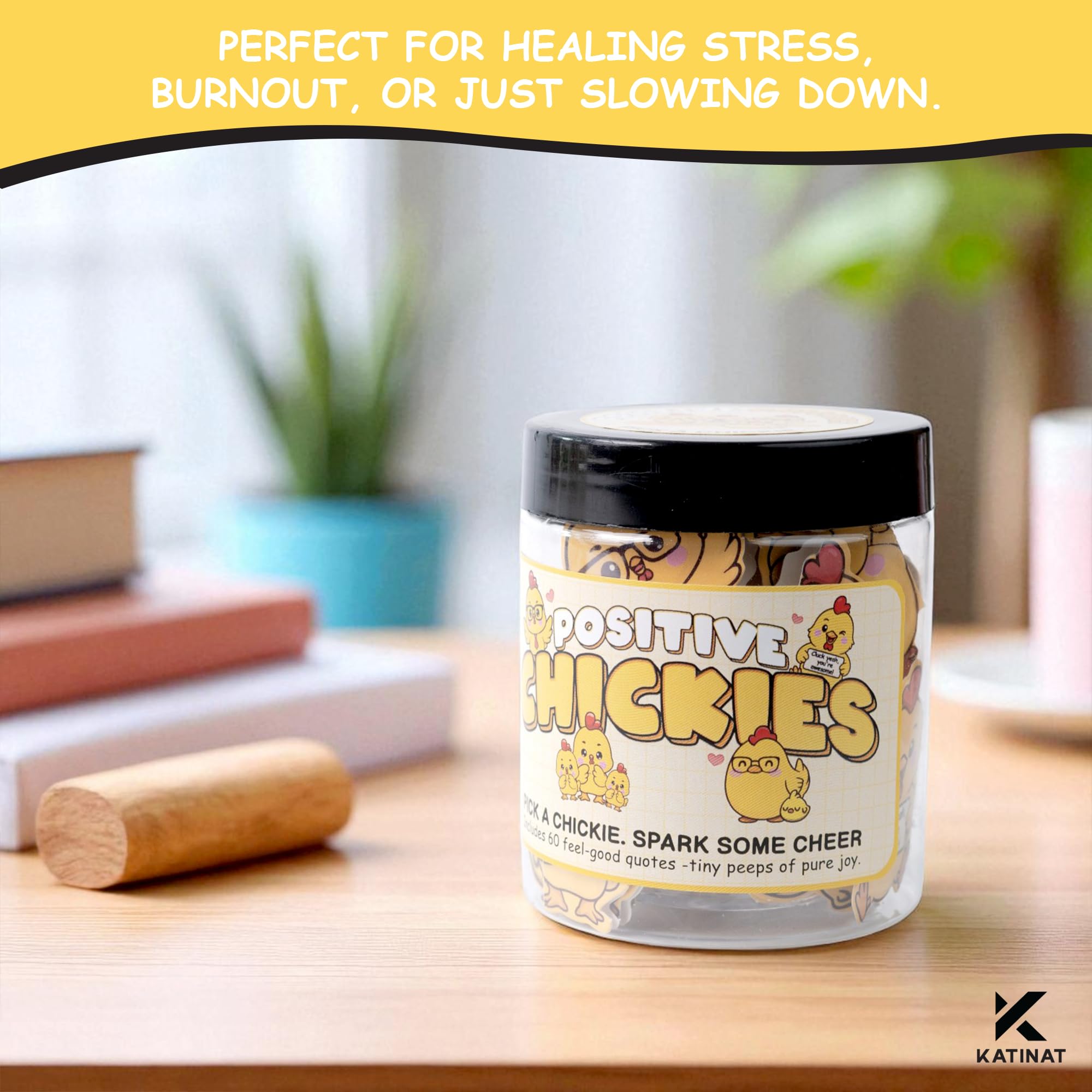 60 Positive Chick Cards Jar - 60 Affirmation Cards for Anxiety & Self Care, Teens, Emotional Support Chickies, CHicken Gifts, ch