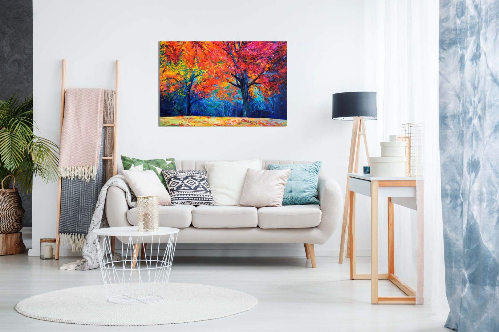 Abstract Contemporary Painting Colourful Autumn Forest Canvas Wall Art Picture Print (12X8In)