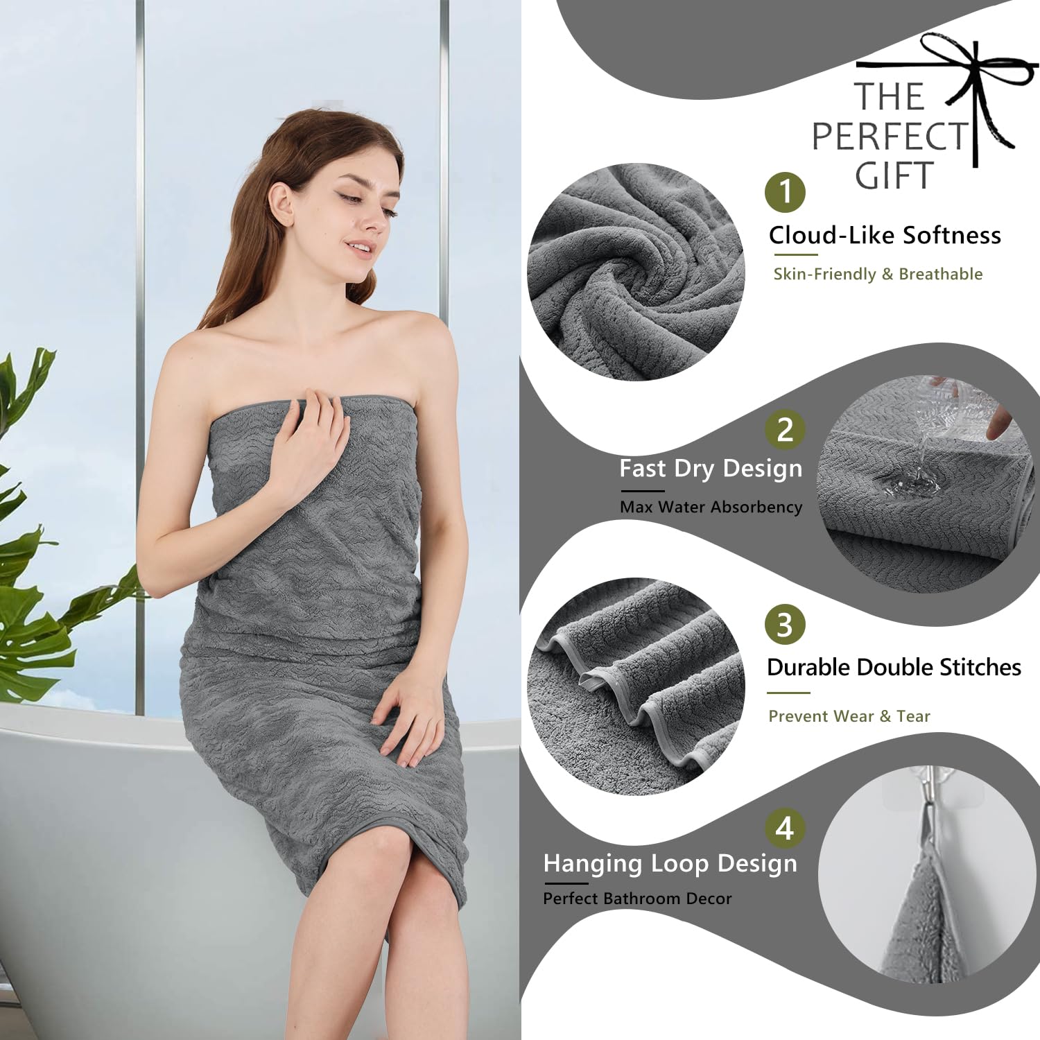 4 Piece Bath Towel Oversized Bath Sheet 35''x70'' Grey Bathroom Towel Extra Large Bath Towel Set Highly Absorbent Quick Dry Premium Towel for Bathroom Spa Gym Hotel 600GSM Shower Towel for Daily Use