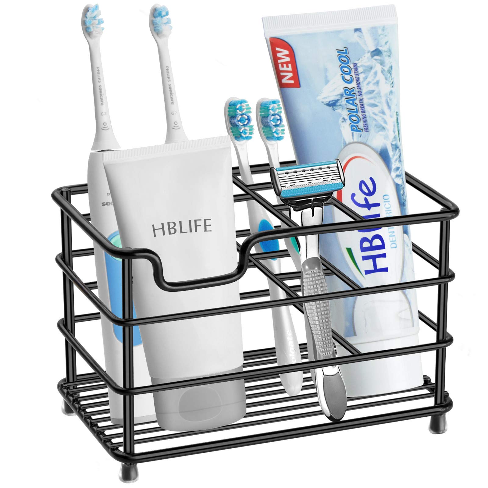 Hblife Large Electric Toothbrush Holder For Bathroom, Black Stainless Steel Bathroom Accessories Organizer For Small Spaces
