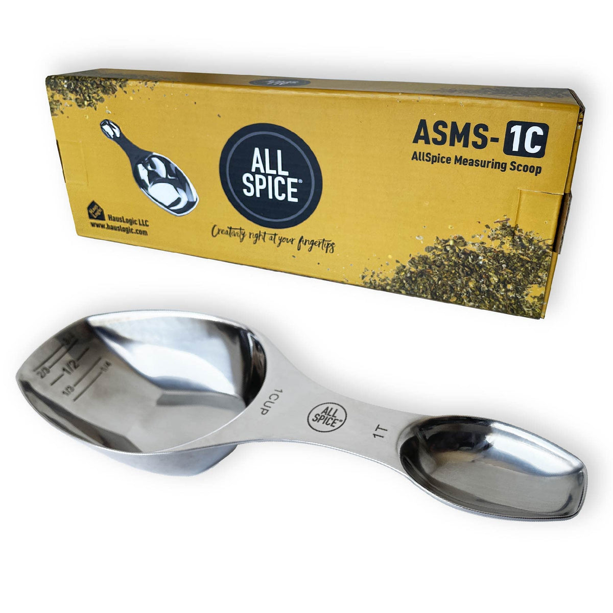 Allspice Stainless Steel Double Sided Measuring Scoop/Measuring Spoon- 1 Cup And 1 Tablespoon