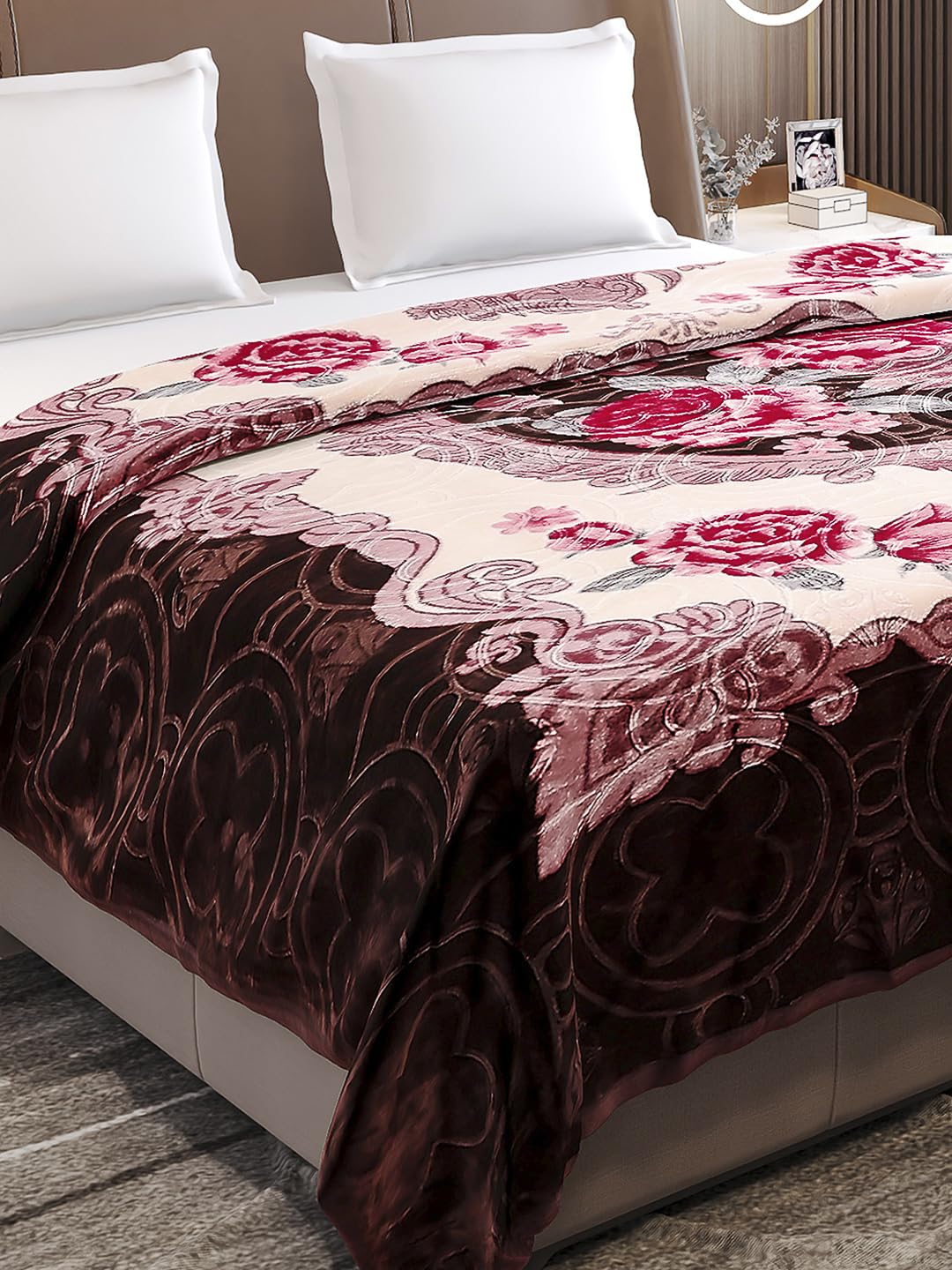 Monte Carlo Regal Gold Double Bed Winter Blanket Single Ply 510 Gsm | 2.5 Kg (210 X 205 Cm) Maroon