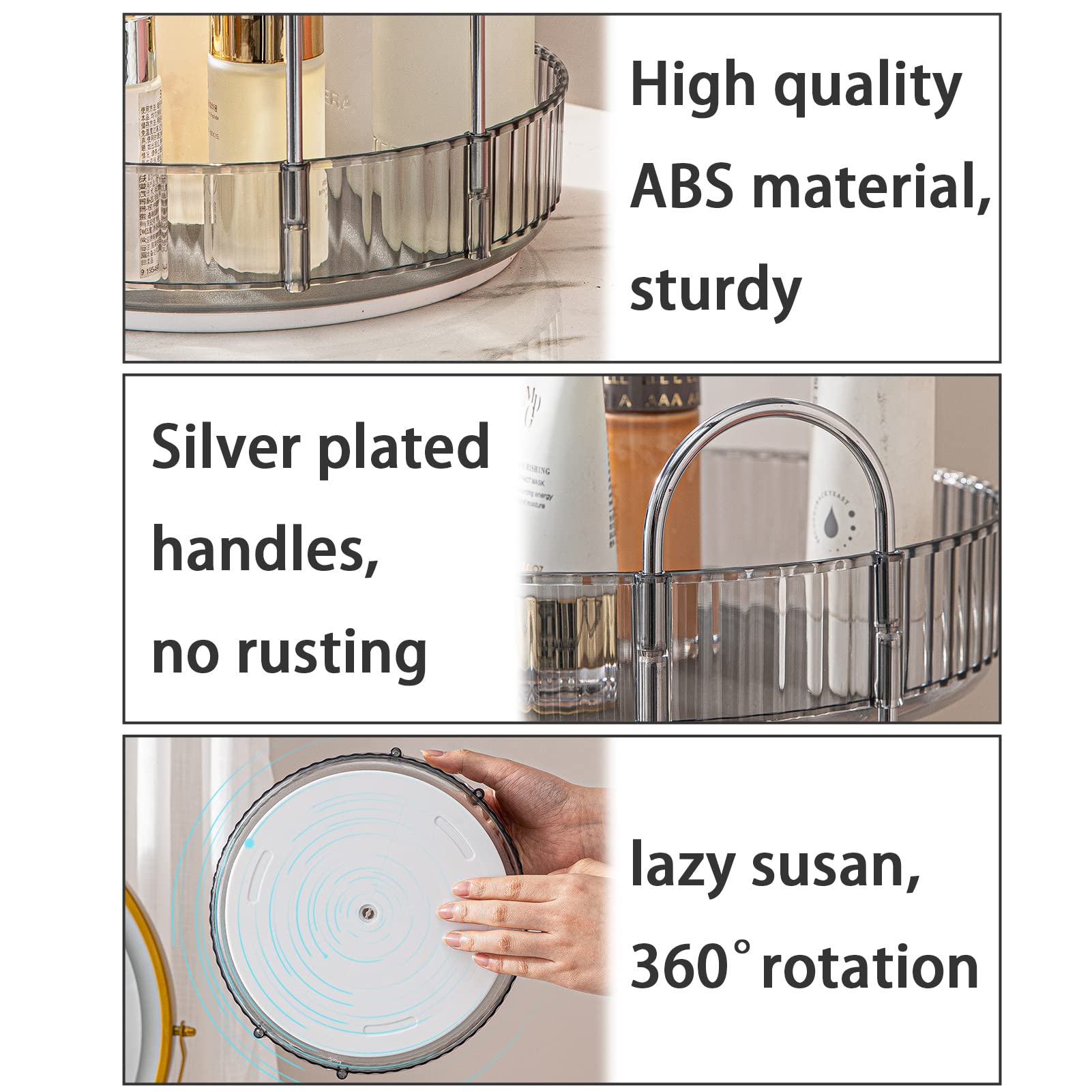 shuang qing Rotating Makeup Organizer for Vanity 2 Tier  High-Capacity Skincare Clear Make Up Storage Perfume Organizers Cosmetic Dresser Organizer Countertop 360 Spinning (Grey)