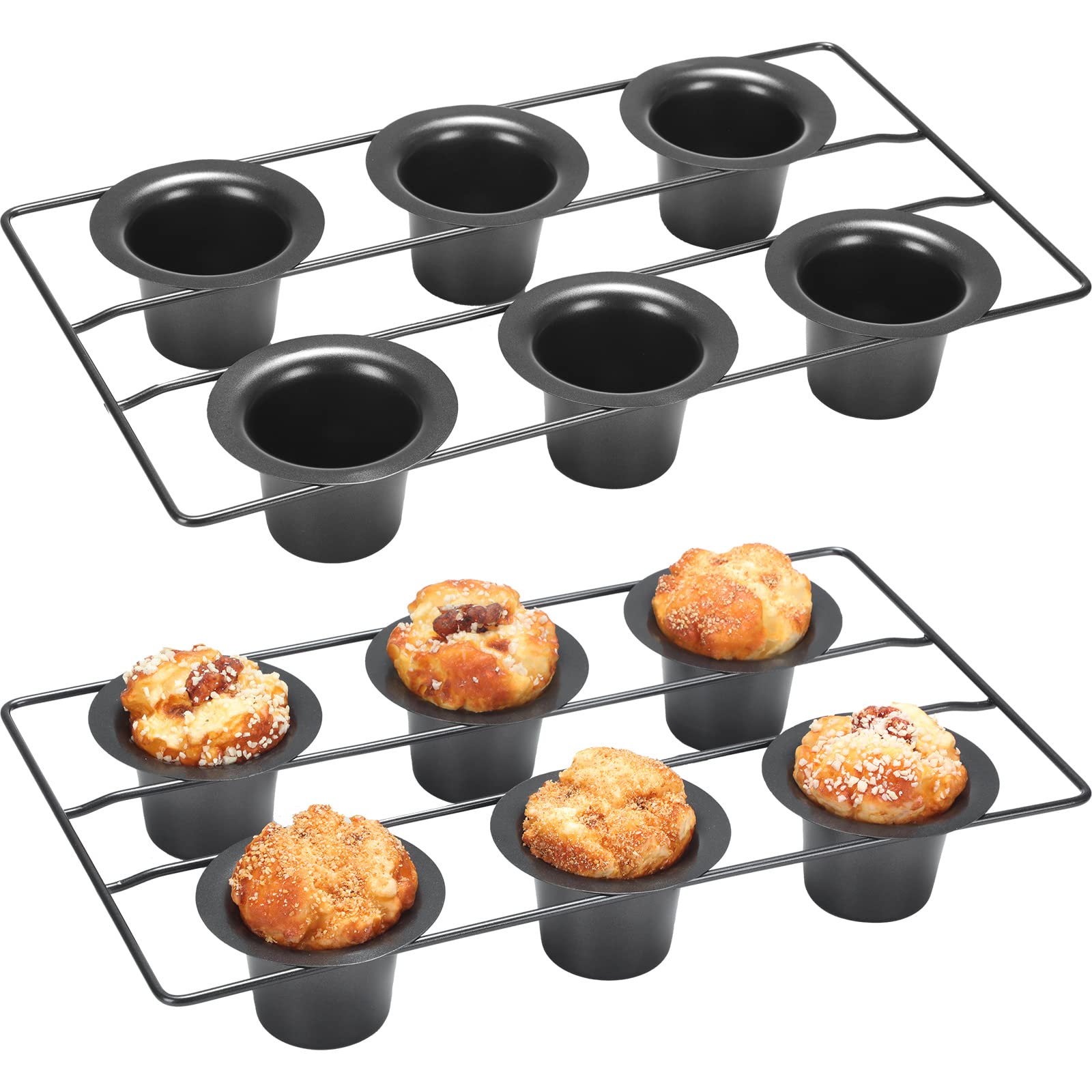 Shellwei 2 Pcs 12 Cups Nonstick Popover Pan Muffin Cupcake Pan Pudding Pan Bakeware For Oven Baking, Frittatas, Muffins, Quiches