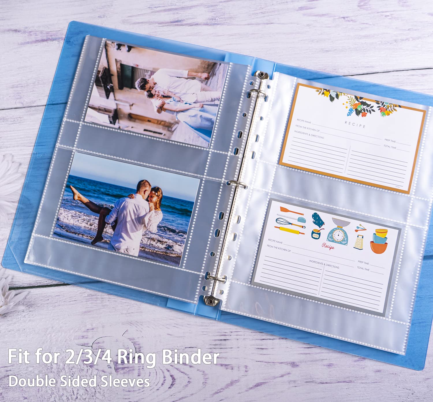 30 Pack 120 Pockets 4X6 Recipe Card Sleeves,3 Ring Binder Recipe Card Protector Pages,Double Sided 2 Pocket Refill Sheets For Re