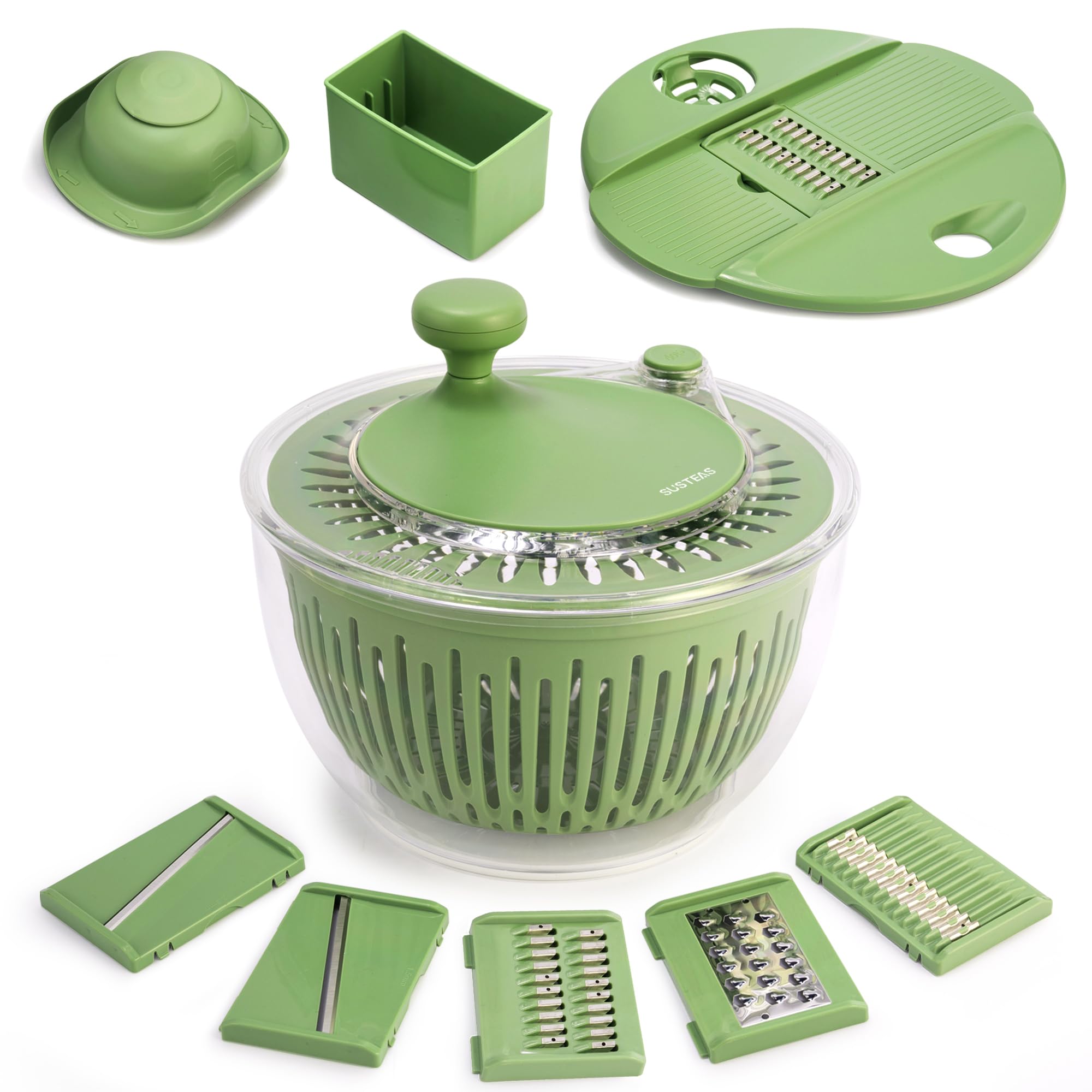 SUSTEAS Stainless Steel Salad Spinner, Lettuce Spinner with Non-Slip Base, Drainage Hole, Stop Button, Vegetable Dryer, Fruit Wa