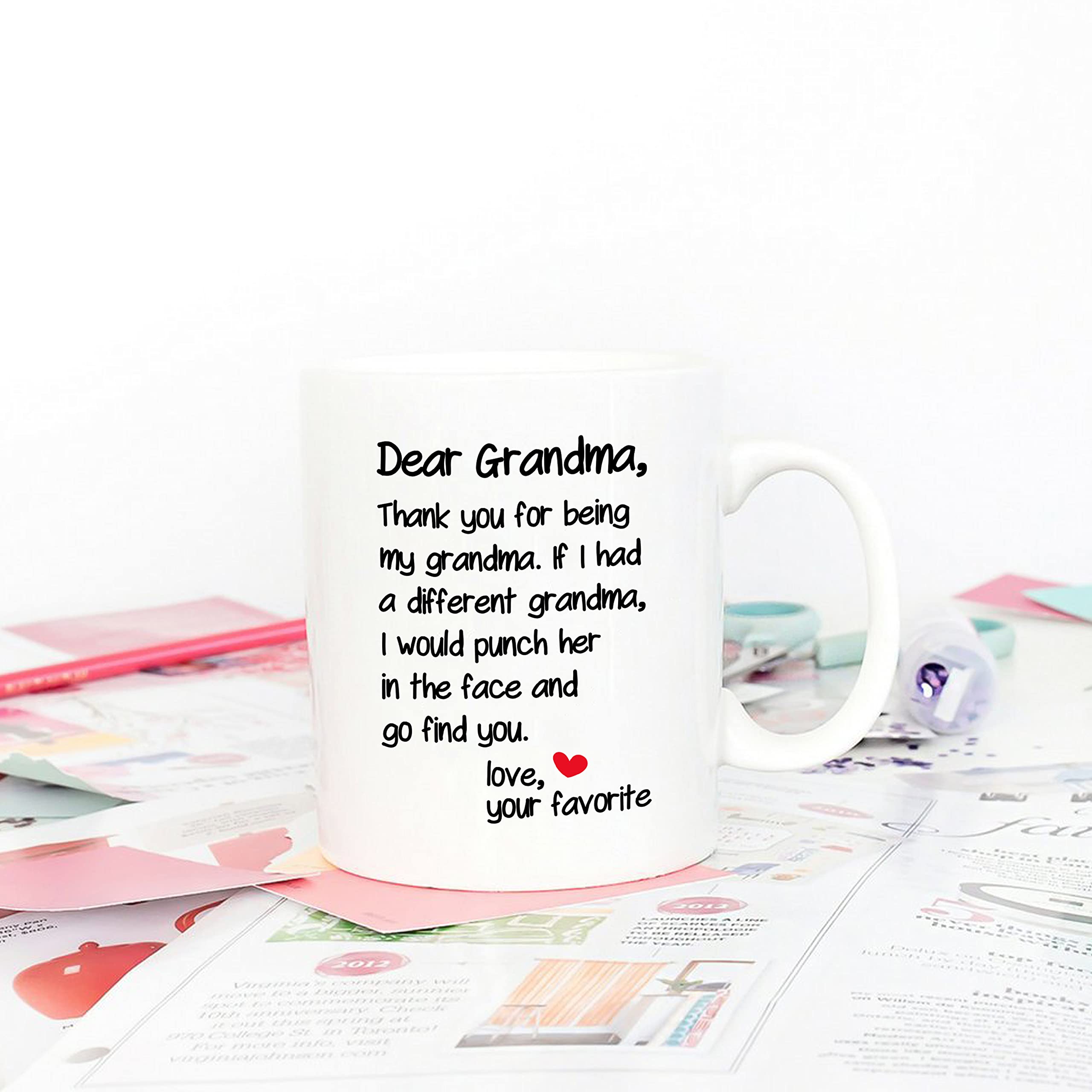 5Aup Mother's Day Funny Grandma Coffee Mug Christmas Gifts from Grandson Granddaughter  Dear Grandma  Thanks for Being... Love Your Favorite Cups 11 Oz  Birthday Present Idea for Grandmother