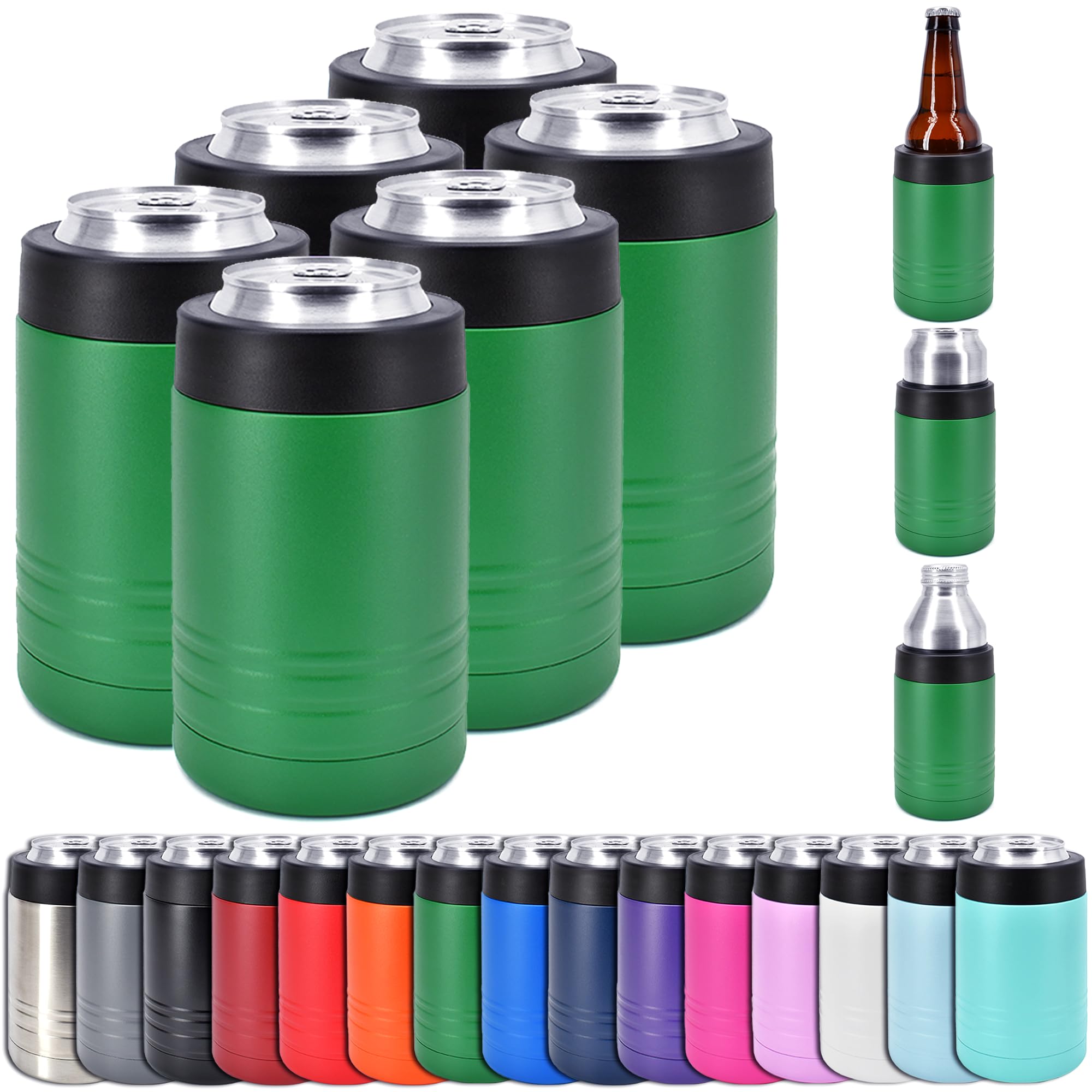 Clear Water Home Goods - 12 Oz Stainless Steel Double Wall Vacuum Insulated Can Or Bottle Beverage Cooler - Powder Coated Green