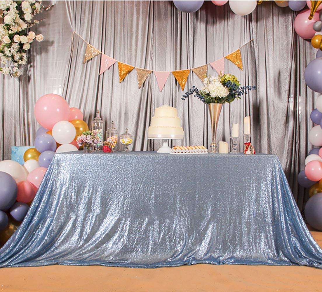 Squarepie Sequin Tablecloth Rectangular 50 X 72 Inch Baby Blue Reflect Lights Bling Sparkly Table Linen For Wedding Party