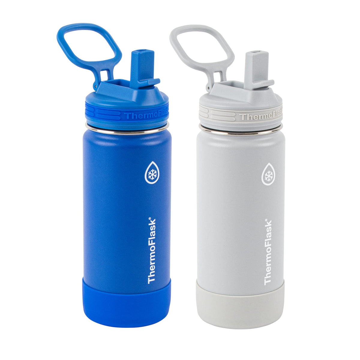Thermoflask 16 Oz Double Wall Vacuum Insulated Stainless Steel 2-Pack Of Water Bottles, Blueberry/Wolf Grey