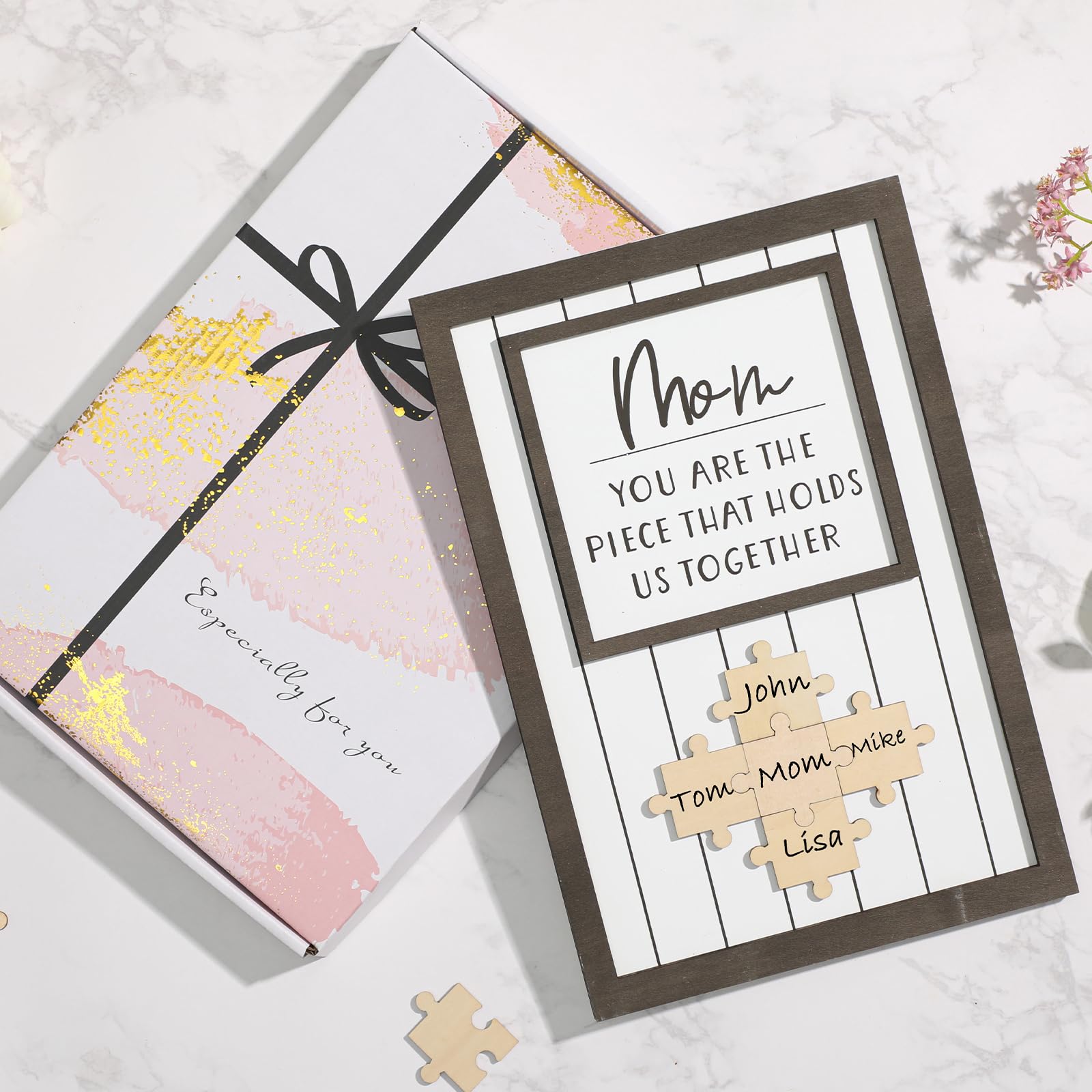 Personalized Name Puzzle Mom You Are The Piece That Holds Us Together Wall Art Decor, Child Name Custom Puzzles Gift Grandma Wal