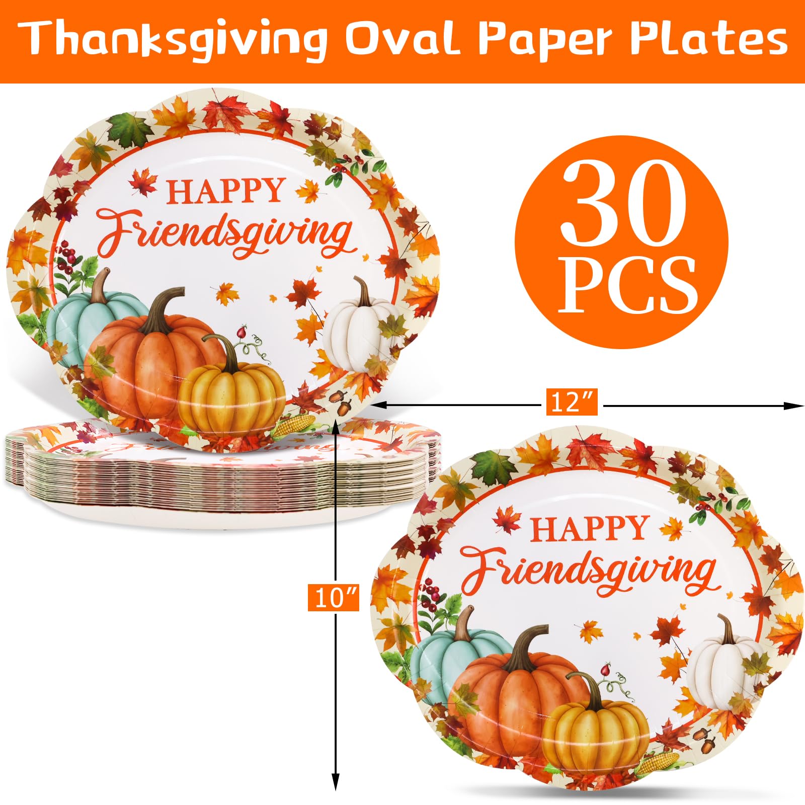 ceiba tree Friendsgiving Oval Paper Plates 30Pcs Pumpkin Thanksgiving Dinner Plates Disposable Dinnerware Party Supplies Fall Au