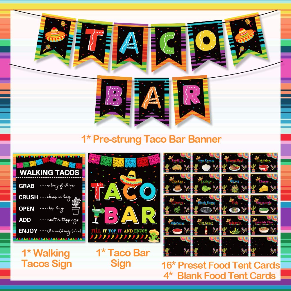 Taco Bar Decoration Kit, Mexican Fiesta Party Decorations Taco Bar Banner Sign Tent Garland For Cinco De Mayo Fiesta Mexican The
