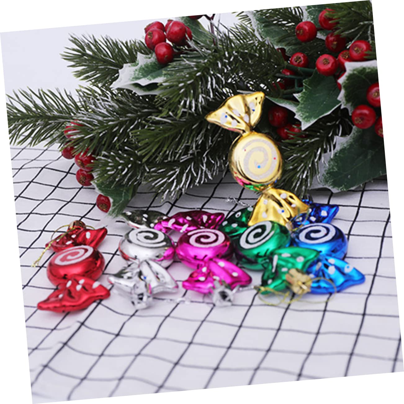 ABOOFAN 6Pcs Christmas Candy Ornament Glitter Peppermint Candy Cane Hanging Ornaments for Christmas Tree Decorations Xmas Holida