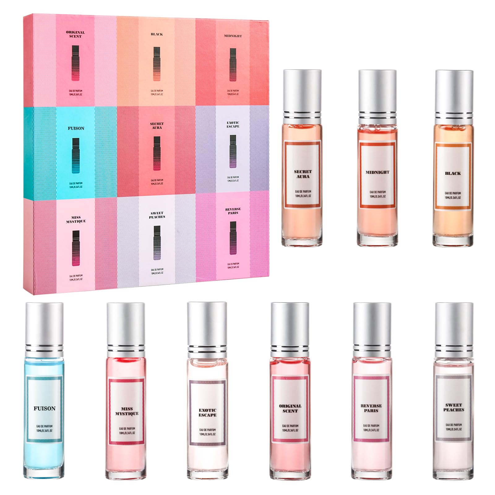 Pheromones Perfumes for Women, 9 Pcs Roll On Perfume Oil Set, Floral, Fruity, Amber, Vanilla & Musk Scents, 10ml Travel Size Lon