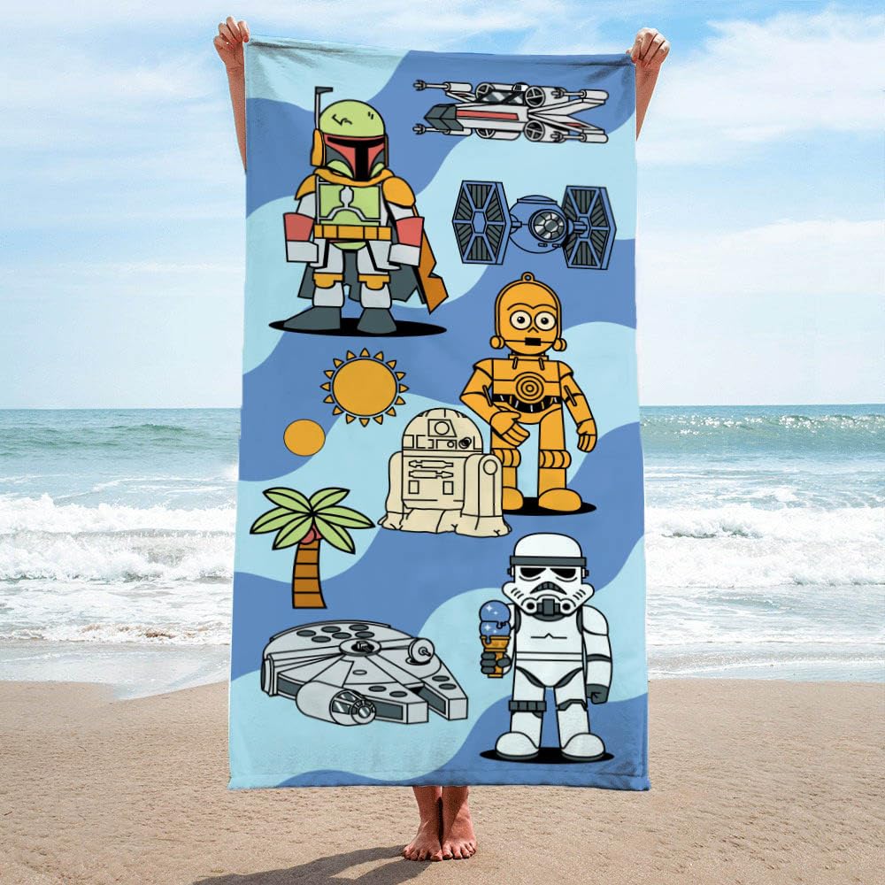 Jay Franco Star Wars Kids Bath Pool Beach Towel - Super Soft & Absorbent 100% Cotton Towel  Measures 28 x 58 Features R2D2  C3PO  Stormtrooper & Boba Fett