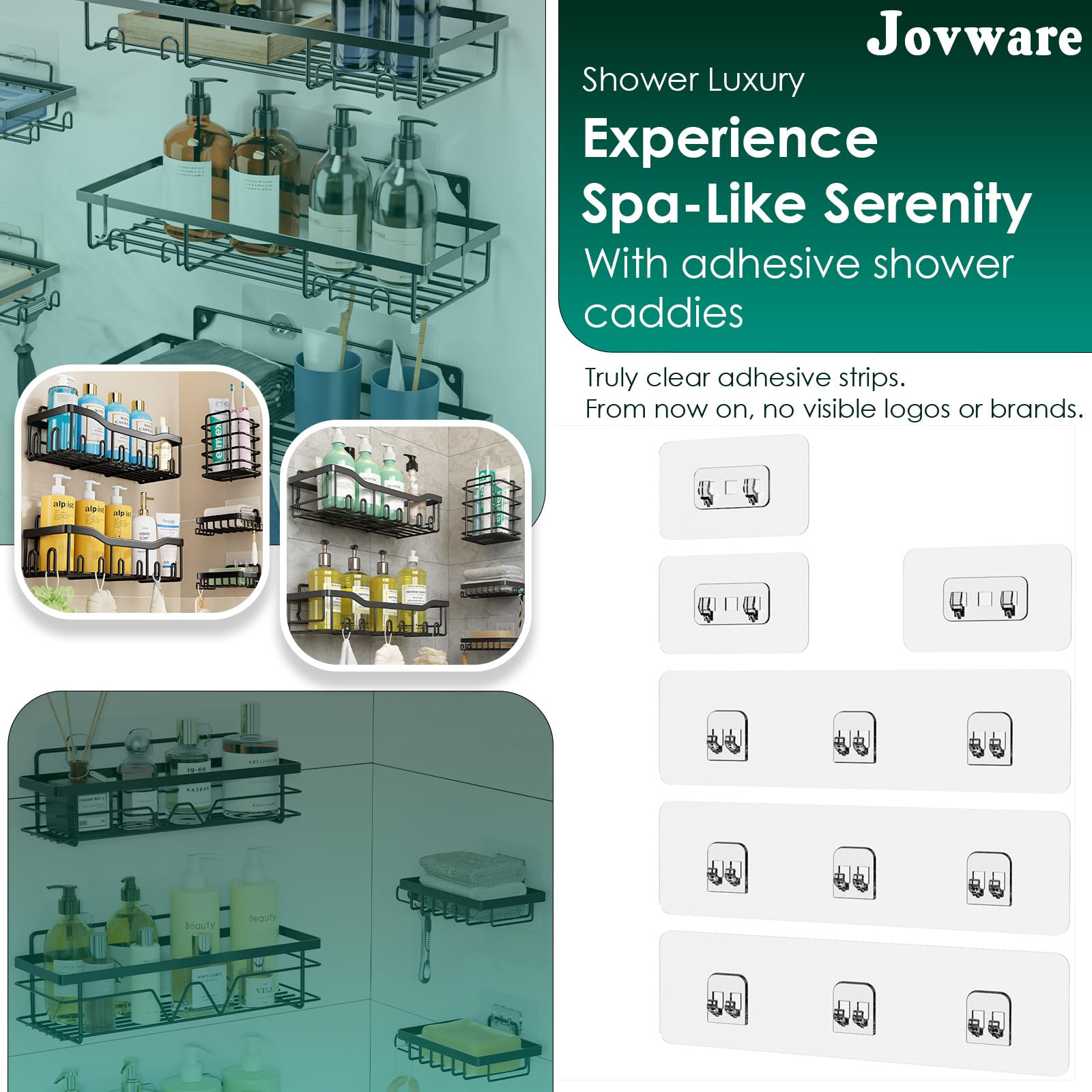 Jovware Shower Caddy Adhesive Strips, Shower Caddy Adhesive Replacement Stickers, Adhesive For Shower Shelves, Shower Shelf Adhe